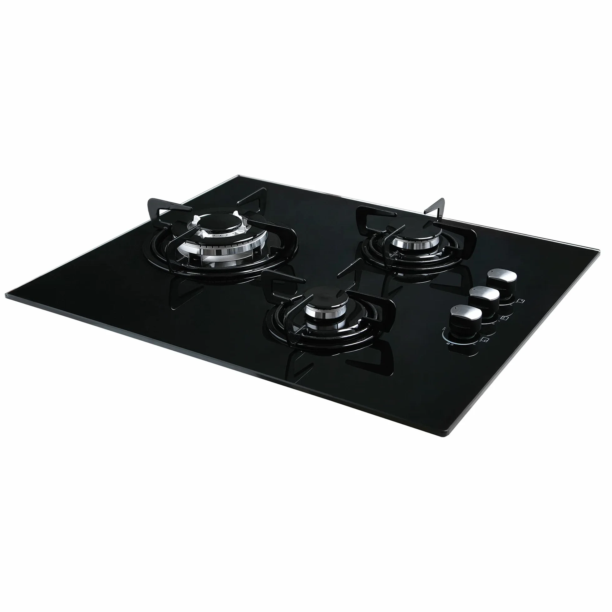 Cata Placa Cristal Gas CIB 6021 BK 3 Fuegos 59 cm Encimera Gas Butano Cristal Negro