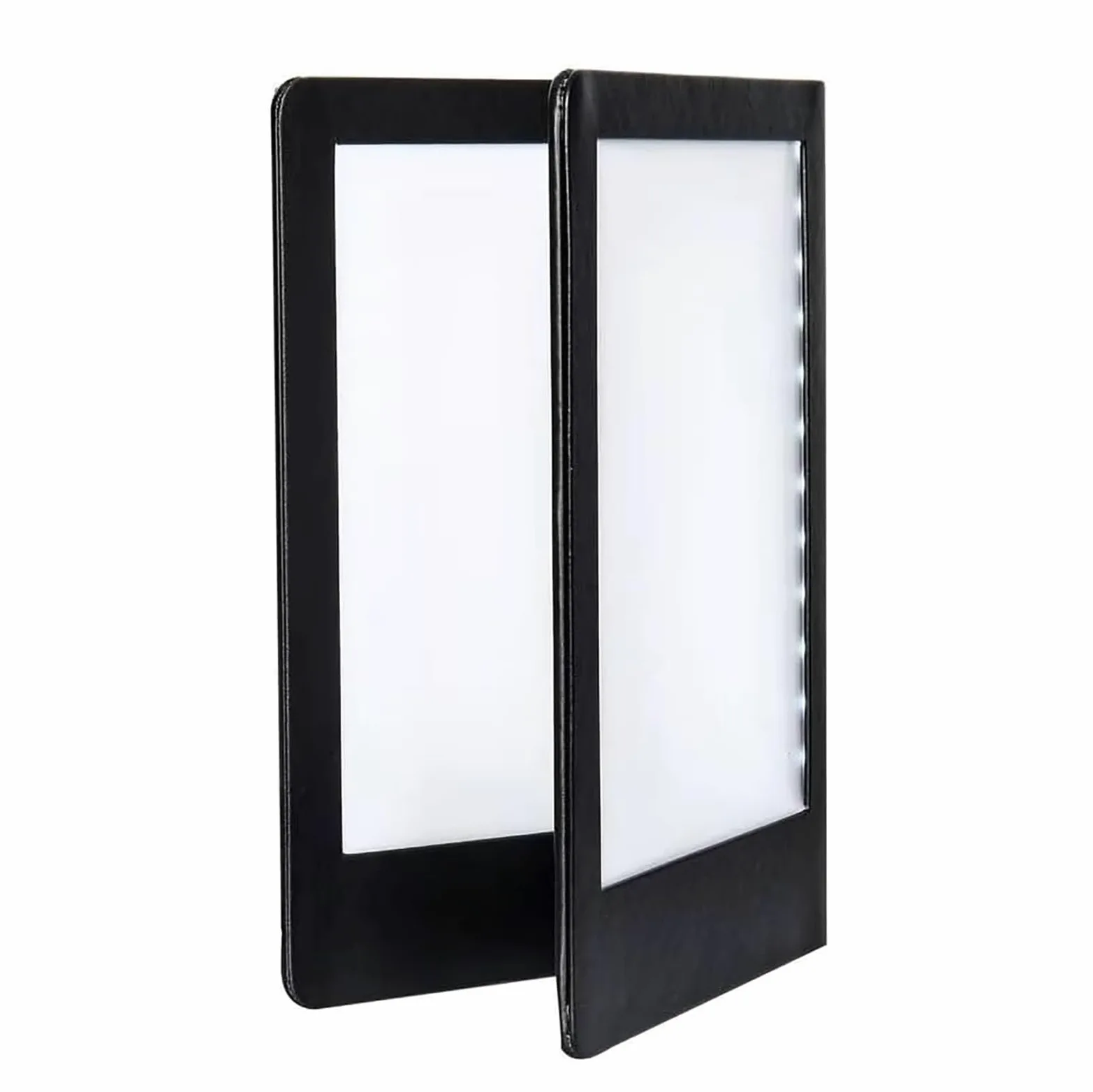A5 - Cubiertas de menú con iluminación LED, soporte de menú de panel individual o doble, cubierta de menú de visión clara con protectores de cuero para restaurantes, bares, cafeterías