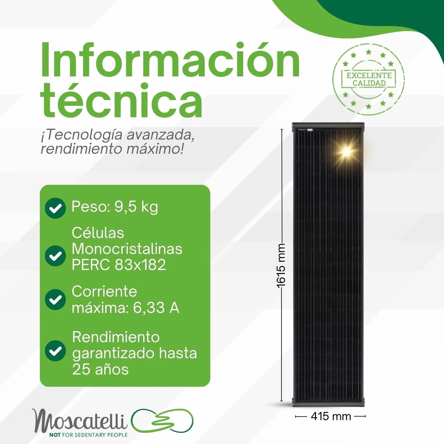MOSCATELLI Placa Solar 120W SLIM Black Boost Monocristalino PERC kit solar completo para Camper con Perfil Integrado de Aluminio Negro para Montaje en el Techo - SIN REGULADOR