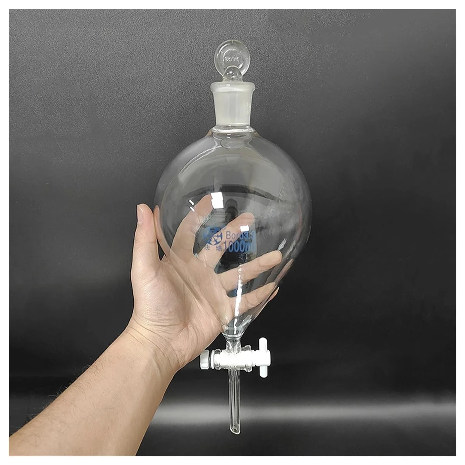 Embudo de decantación esférico con tapón de Vidrio Esmerilado 24/29-125 ml, 500 ml, 1000 ml - Válvula de conmutación de PTFE for Uso en Laboratorio(125mL)