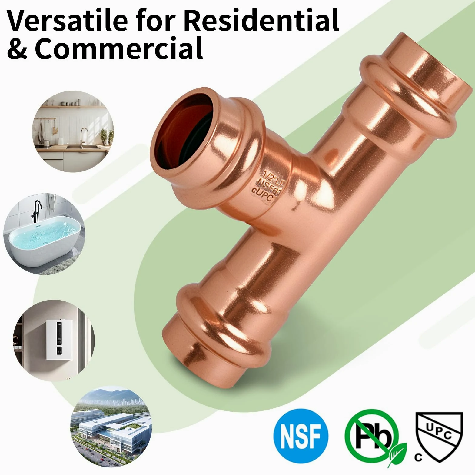PxPxP - Prensa de cobre de 3/4 pulgadas en T – Accesorio de tubería de 3 vías, accesorios ProPress de 3/4 pulgadas compatibles, accesorios de fontanería de cobre sin plomo para agua potable – Paquete