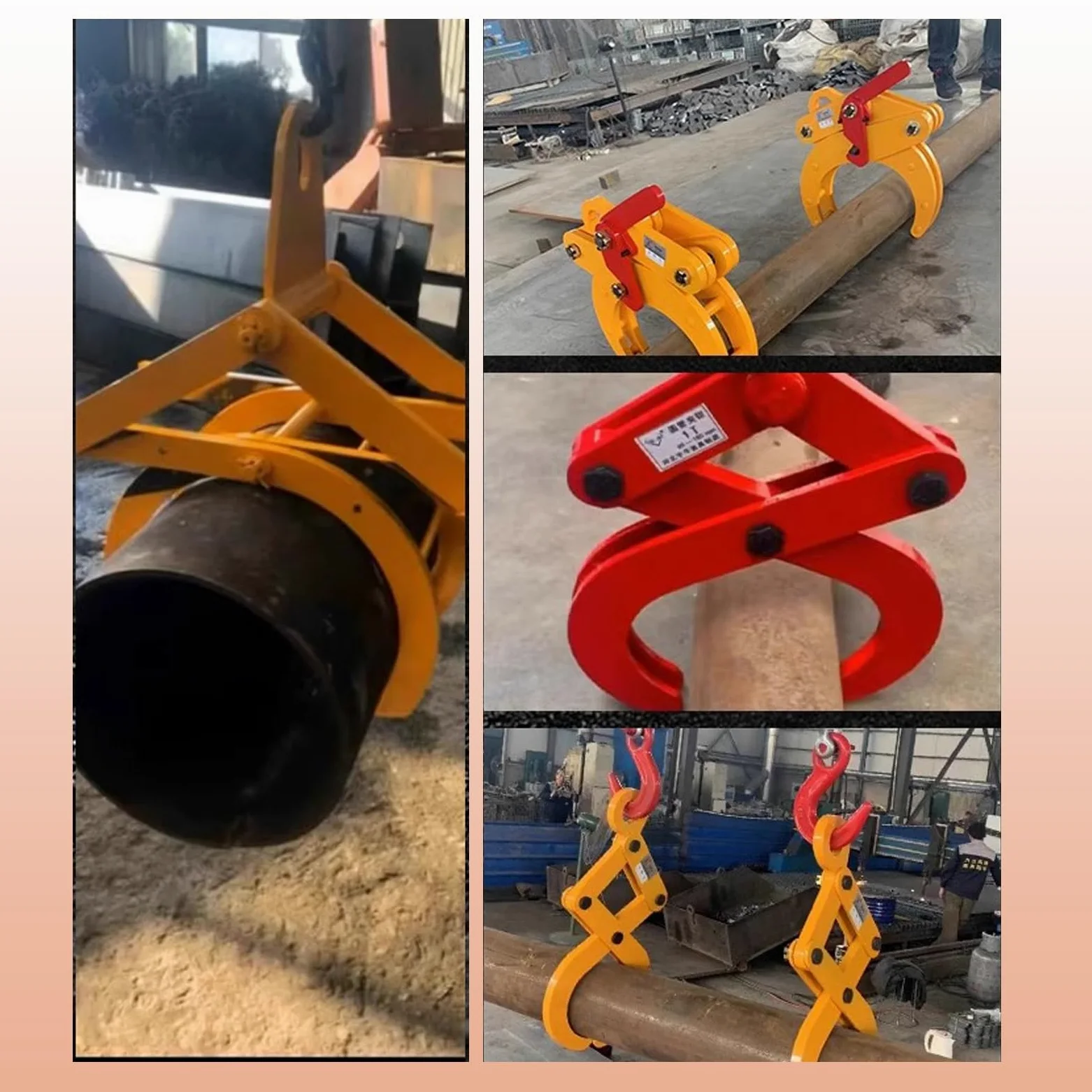 Abrazaderas redondas de acero con tuercas autoblocantes y revestimiento a prueba de óxido, mandíbulas ajustables para elevación horizontal de tuberías y tubos