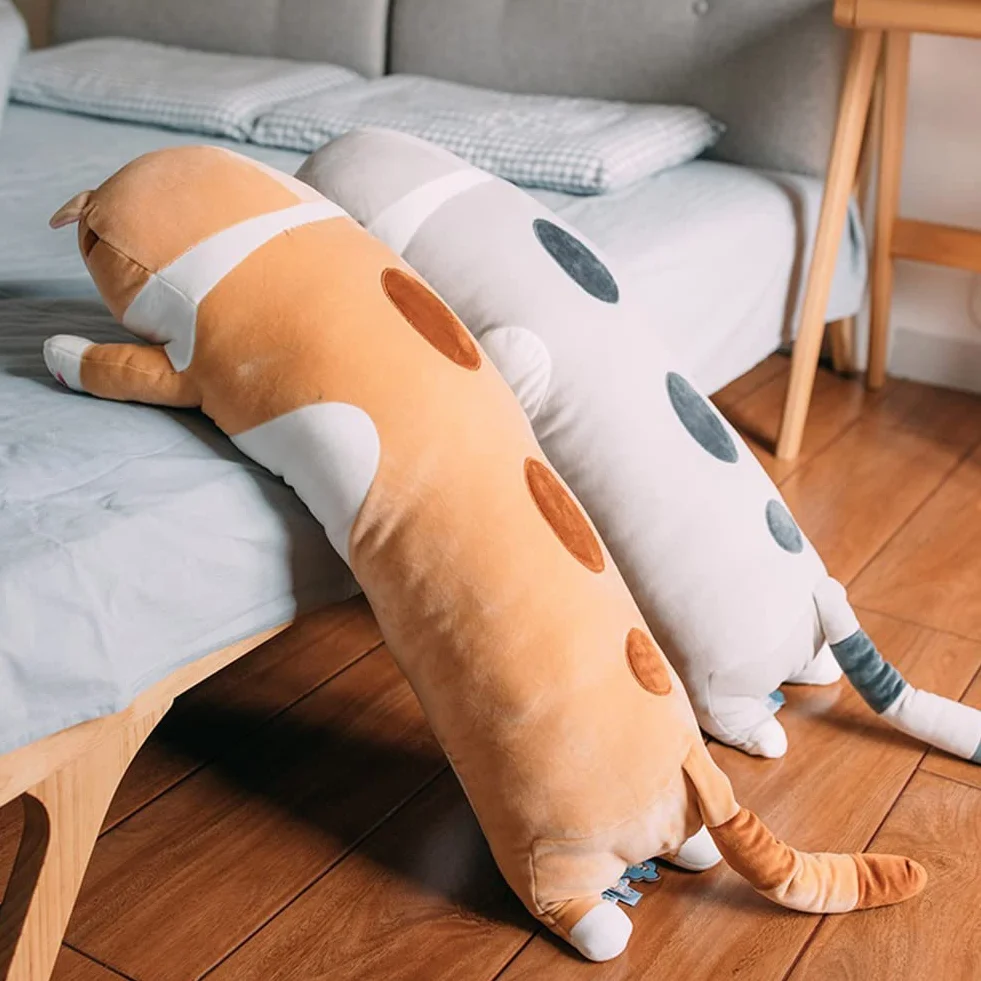 Almohada Gato Largo de Peluche Suave Gigante 70cm Gris