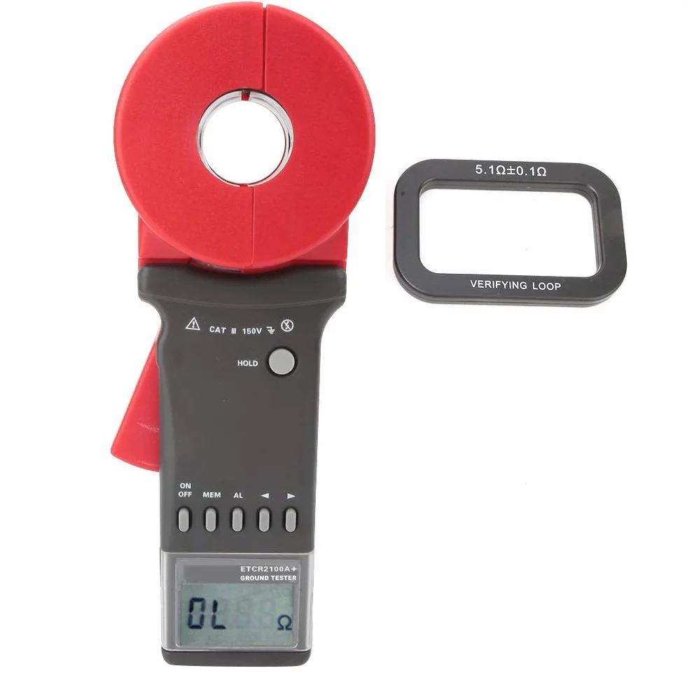 Pinza digital en probador de resistencia a tierra de tierra Medidor de continuidad eléctrica con pantalla LCD portátil con caja de aluminio de almacenamiento de datos (boca redonda)