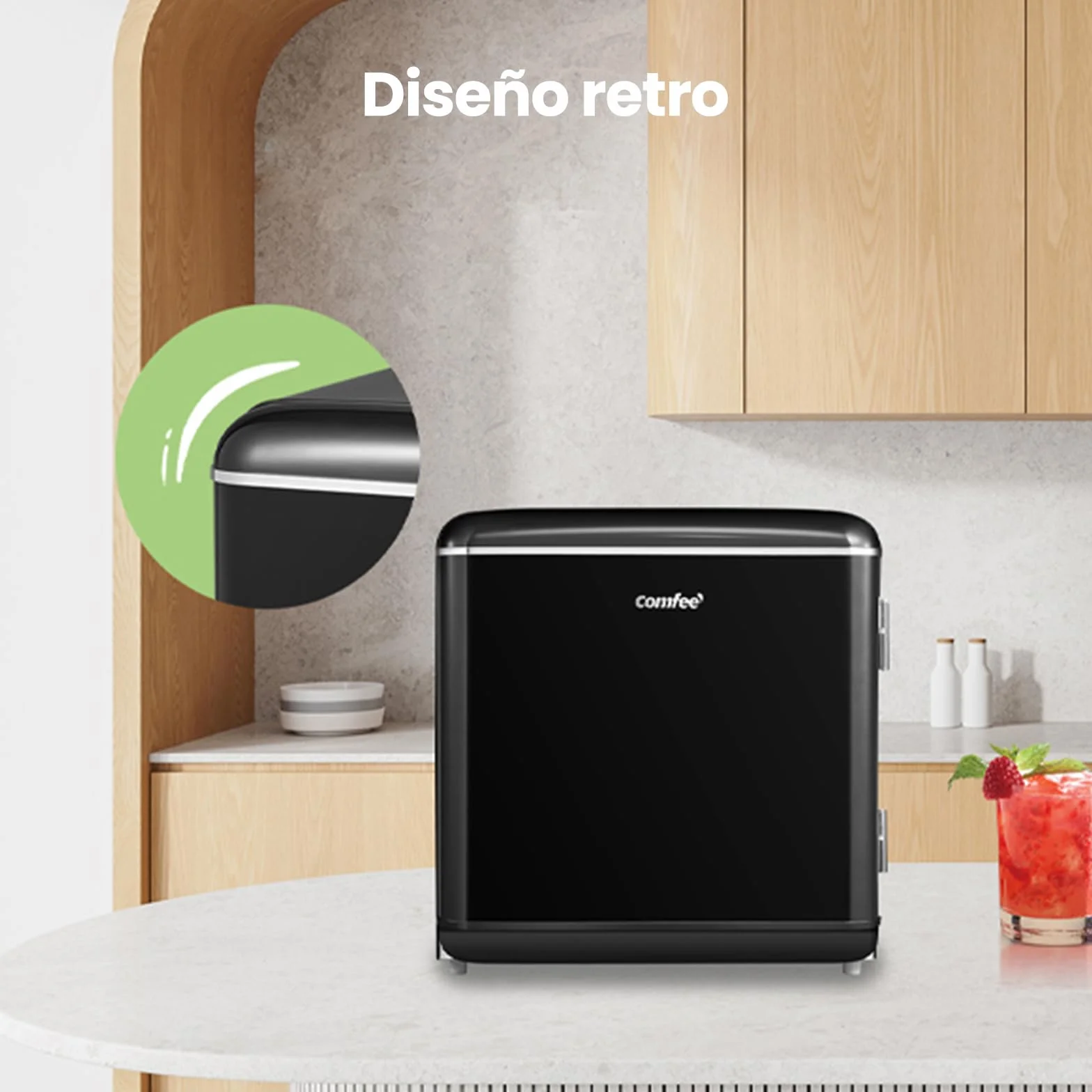 Comfee Single Door Mini Refrigerator 47L Retro Design Black Energy Class E