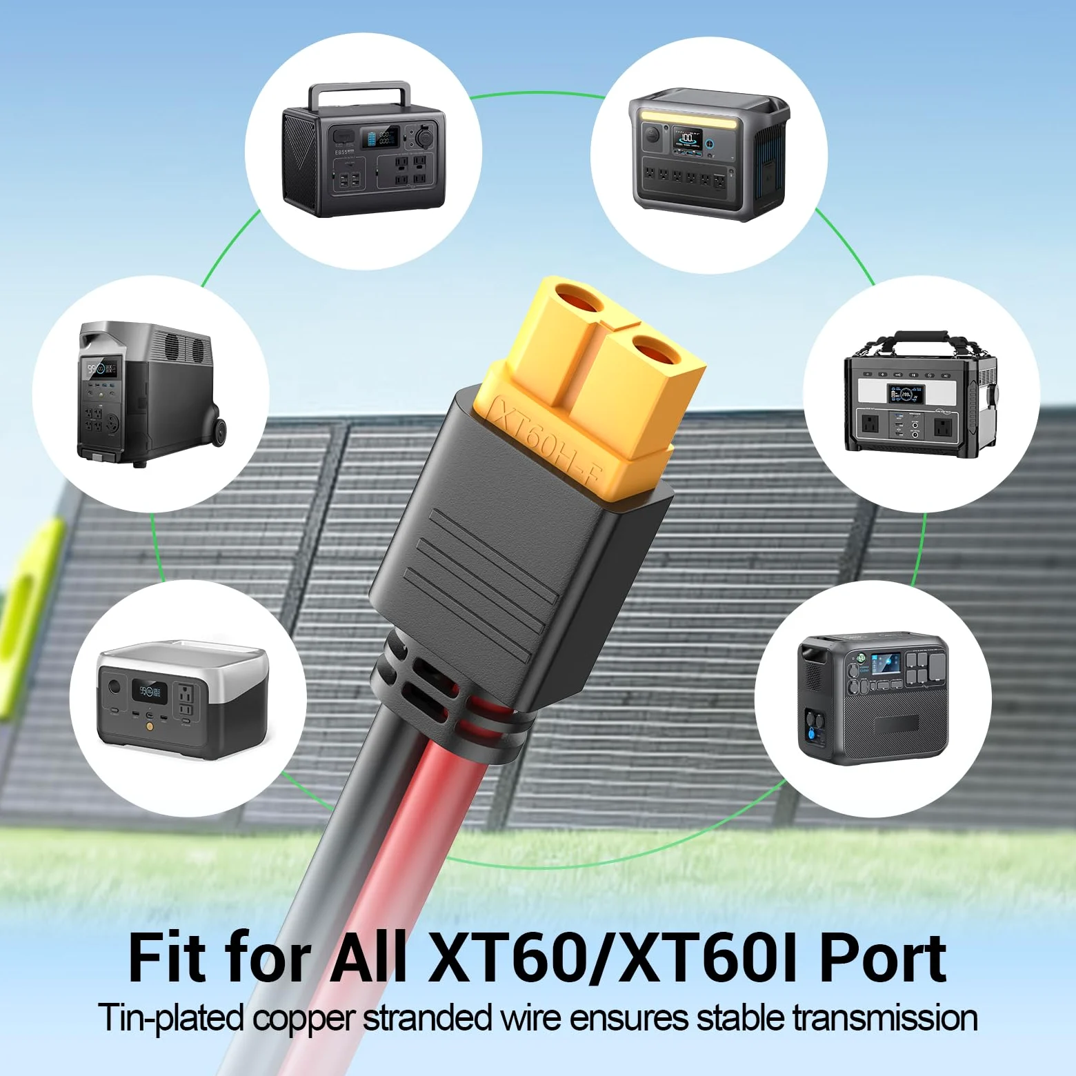 Bateria Power Conector solar a XT60 Adaptador Cable de extensión 10AWG 10Ft Connect Panel solar para Lipo Batería RV Generador Solar de estación de energía portátil