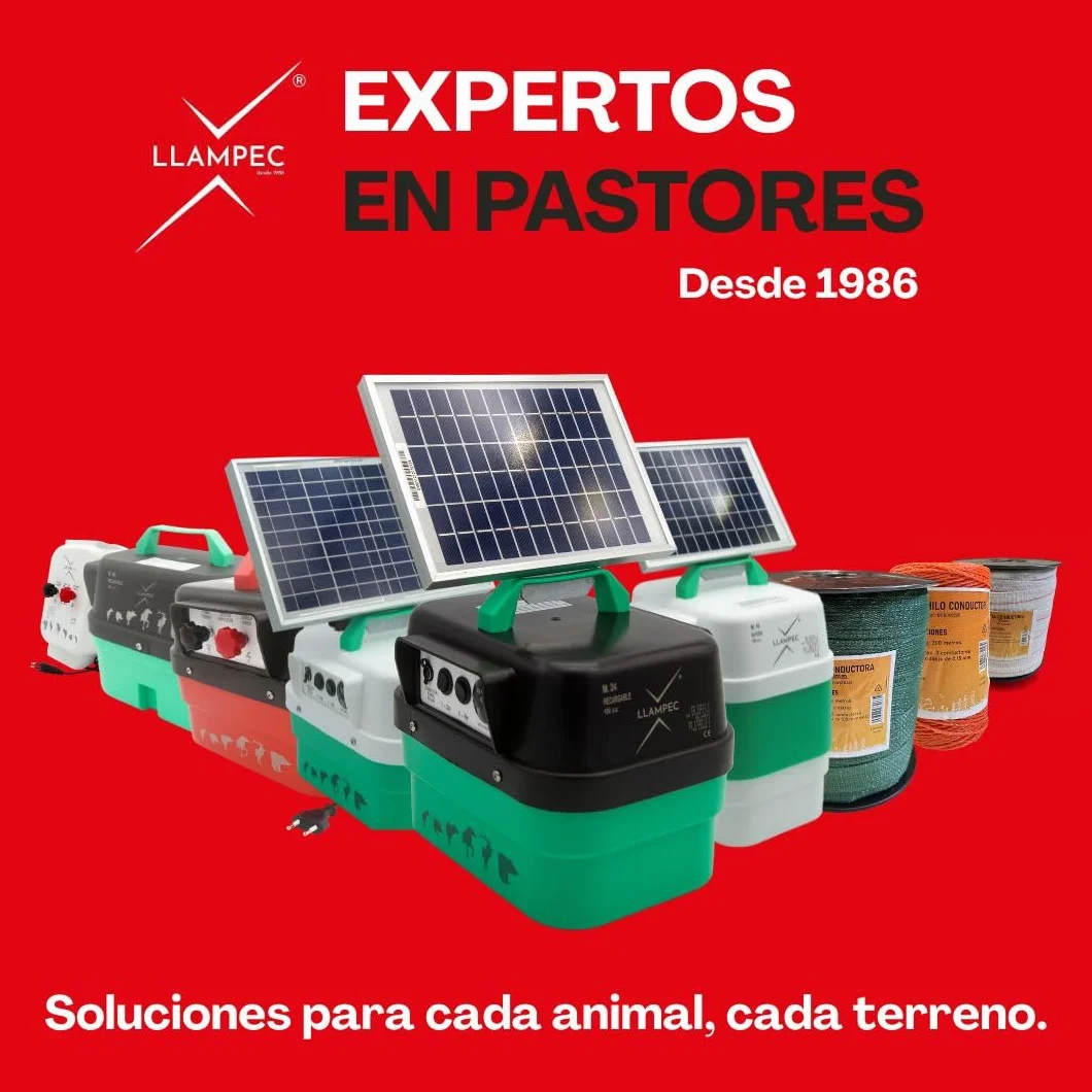 Pastor Eléctrico Llampec Mod.03 a Pila 9V – 0,37 J, 9.000 V y 6 km de alcance – Cerca eléctrica portátil para perros, gatos, caballos y vacuno – Autonomía 90 días – Fabricado en España