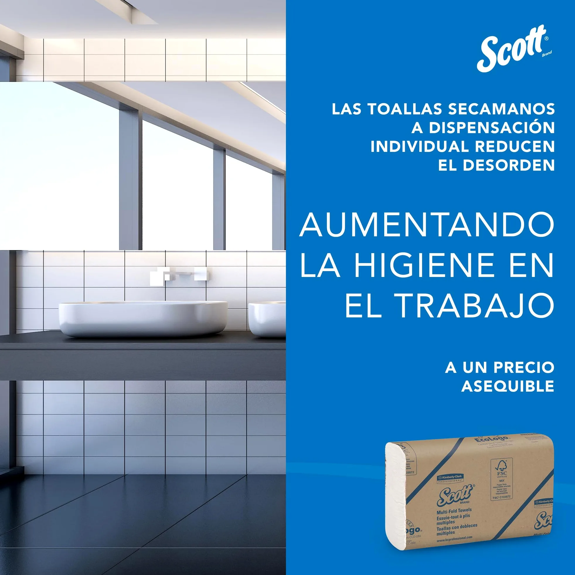 Scott Multifold Toallas de Mano 1804, Intercaladas, Tecnología Absorbente, 16 Paquetes x 250 Hojas (4.000 total)