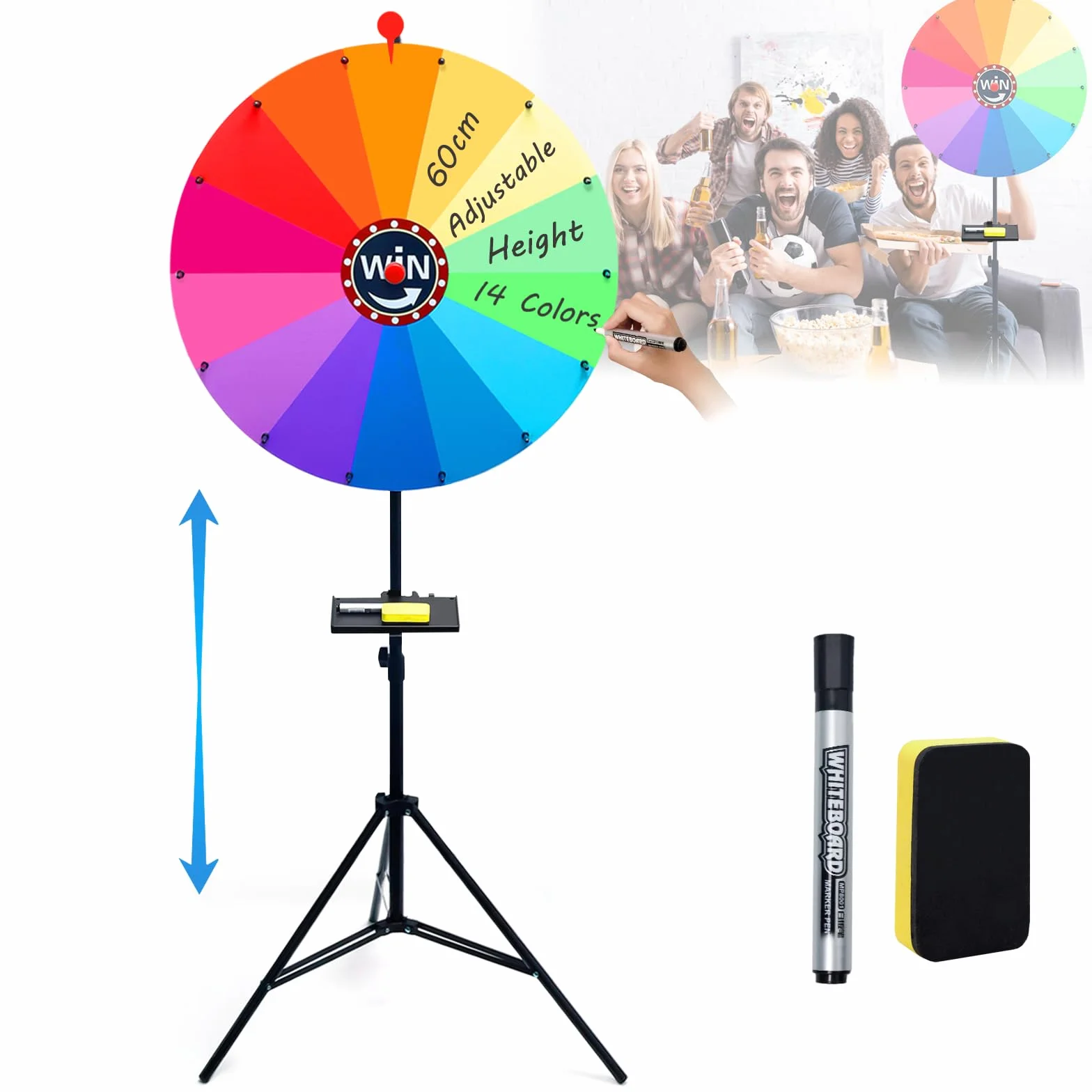 Ruleta Giratoria de Premios de Pie Grande 60cm Altura Ajustable 100-200cm 14 Ranuras Pizarra 24" para Feria