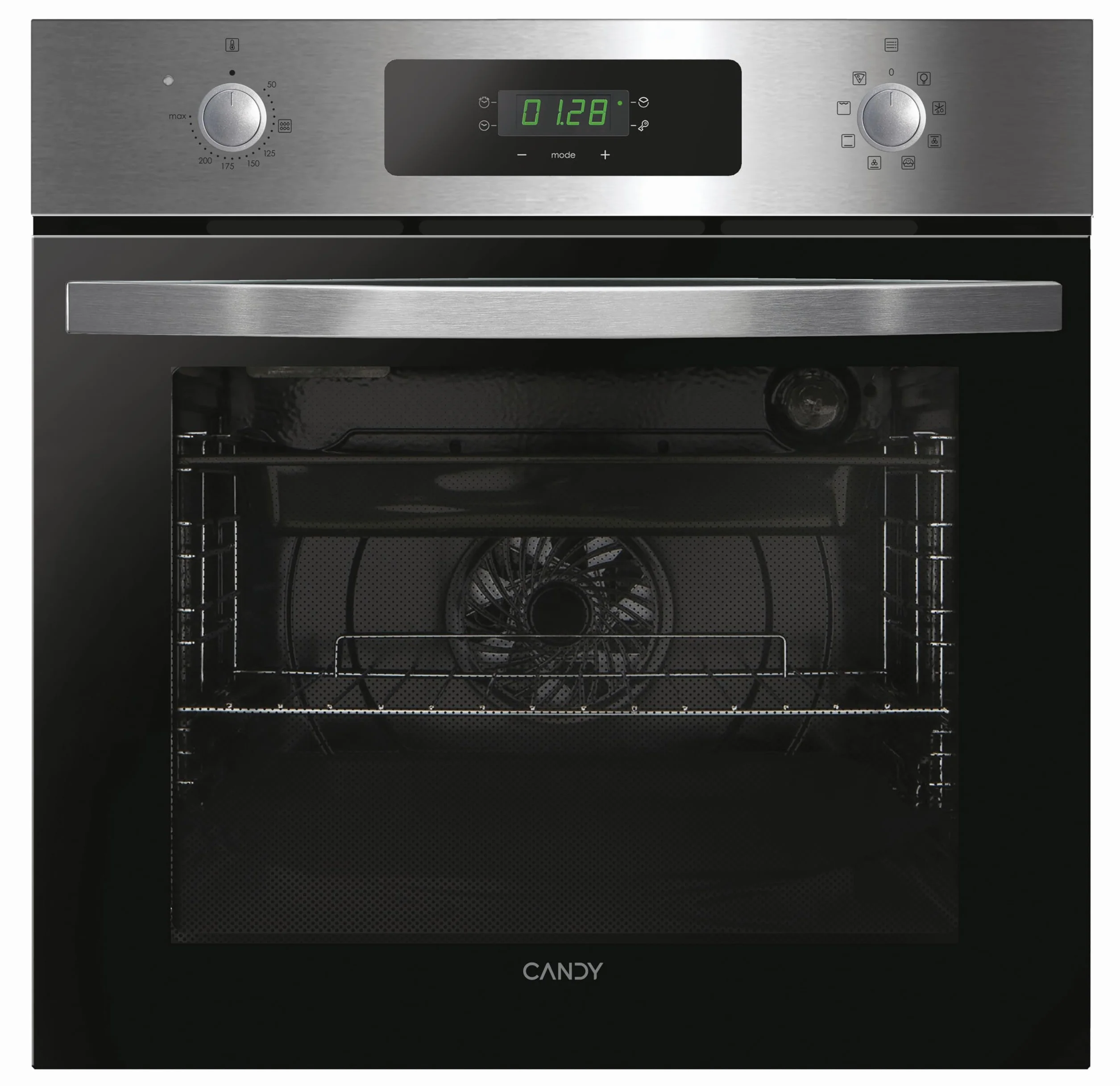 Candy FIDCP X625 L Horno Multifunción 70L Aquactiva Convección Ventilador radial 8 Funciones Display Timer Touch Puerta 2 Cristales Inox Negro