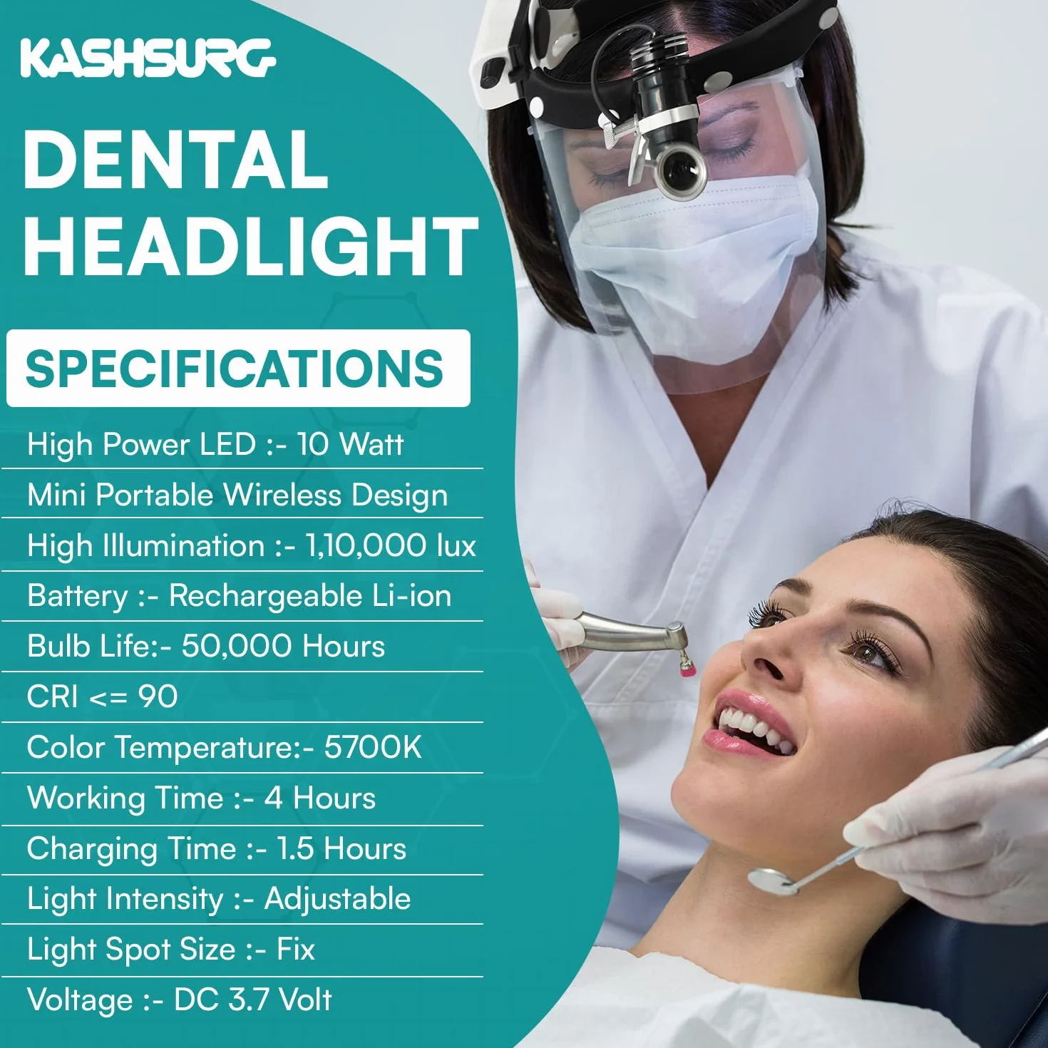 Linterna de cabeza dental quirúrgica inalámbrica portátil, fuente de luz LED fría 10W (foco de luz ajustable) para endoscopia