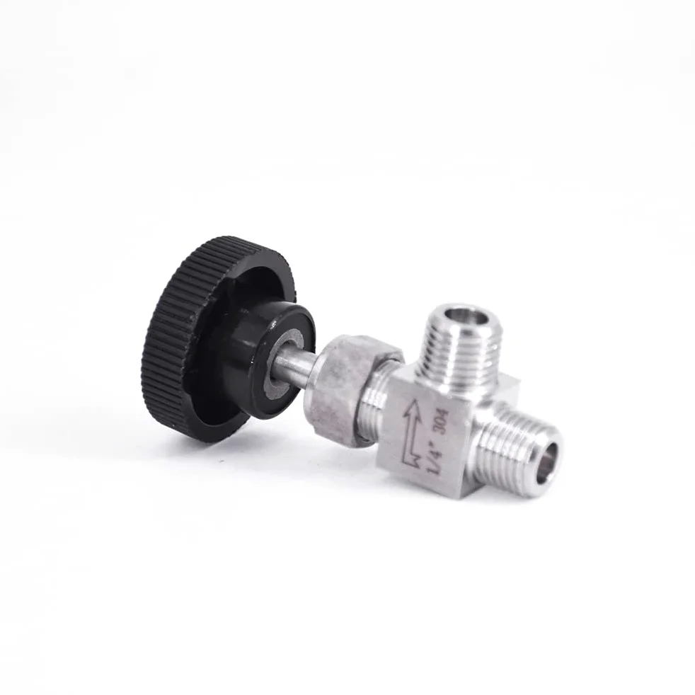 1/8 "1/4" 3/8 "1/2" válvula de Aguja de ángulo Macho Codo de grúa 304 Control de Flujo Inoxidable Agua Gas Aceite 915 PSI(1/8 Inch)