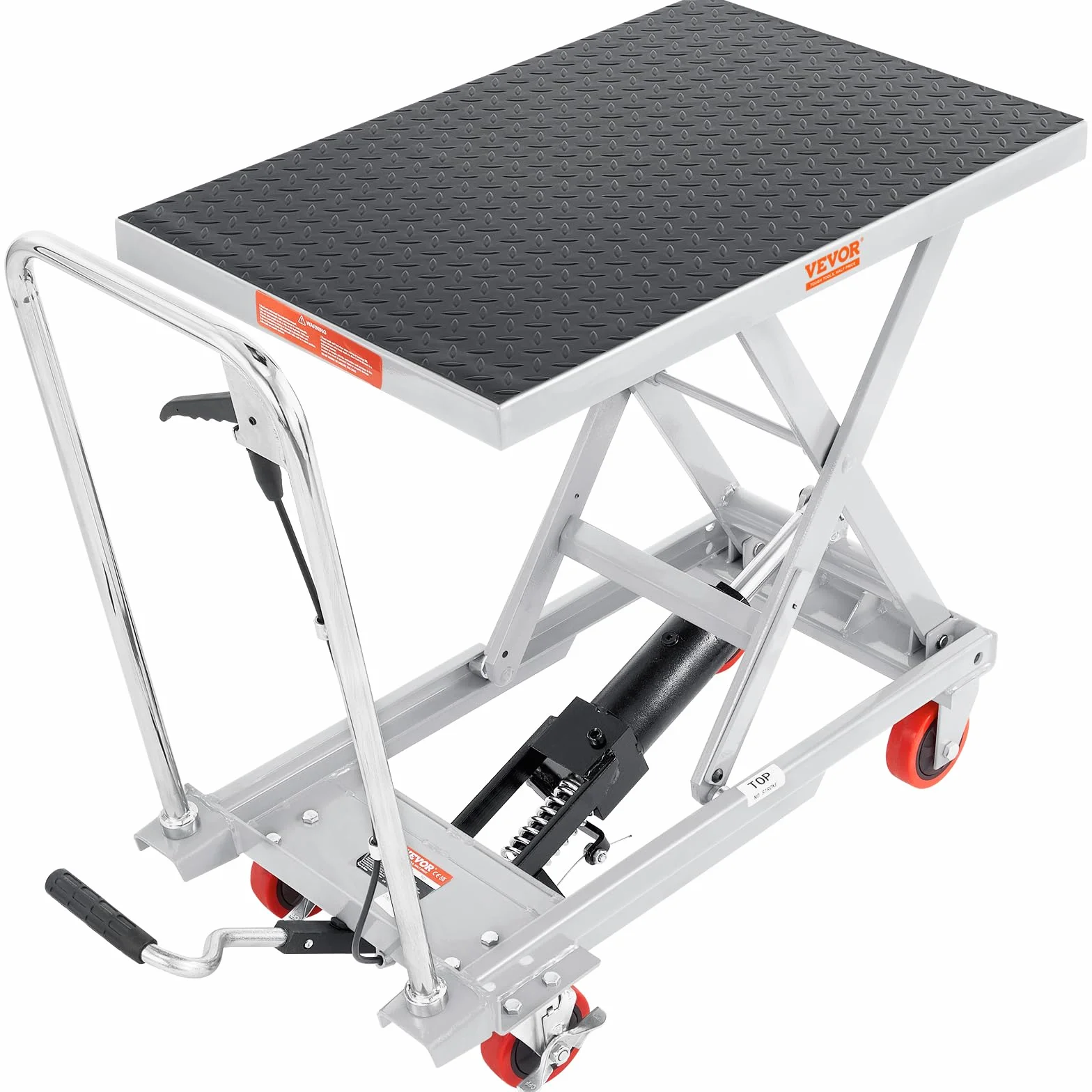 VEVOR Carro Hidráulico de Mesa Elevadora Capacidad de Carga de 230 kg Elevador Manual de Tijera Simple Altura de Elevación de 720 mm 4 Ruedas Cojín Antideslizante para Manipulación Transporte, Gris