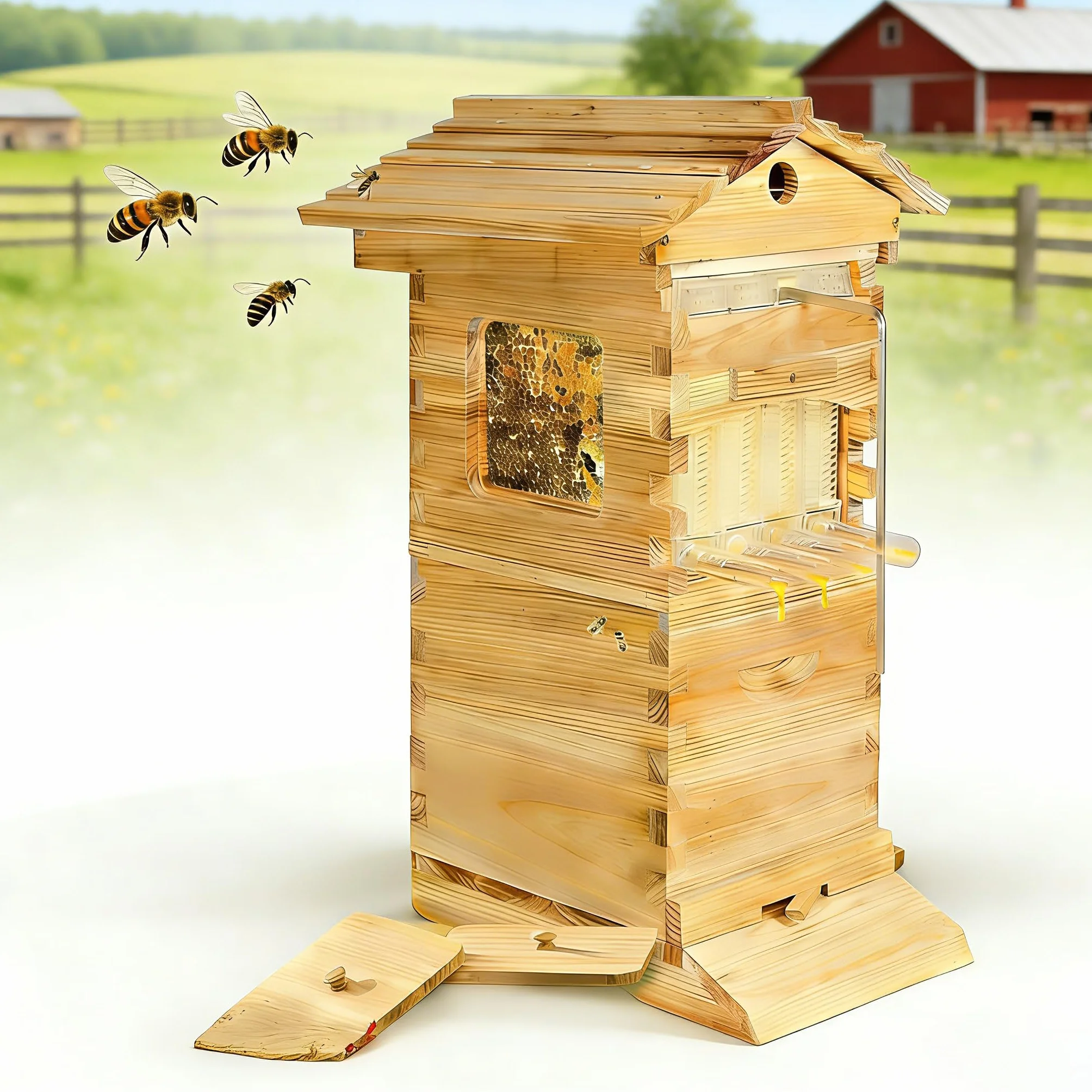 Colmena Flow,Kit De Apicultura para Principiantes:Kit De Colmena Automática,Madera De Cedro Recubierta De Cera De Abejas, con Ventana De Observación, Ideal para Principiantes.