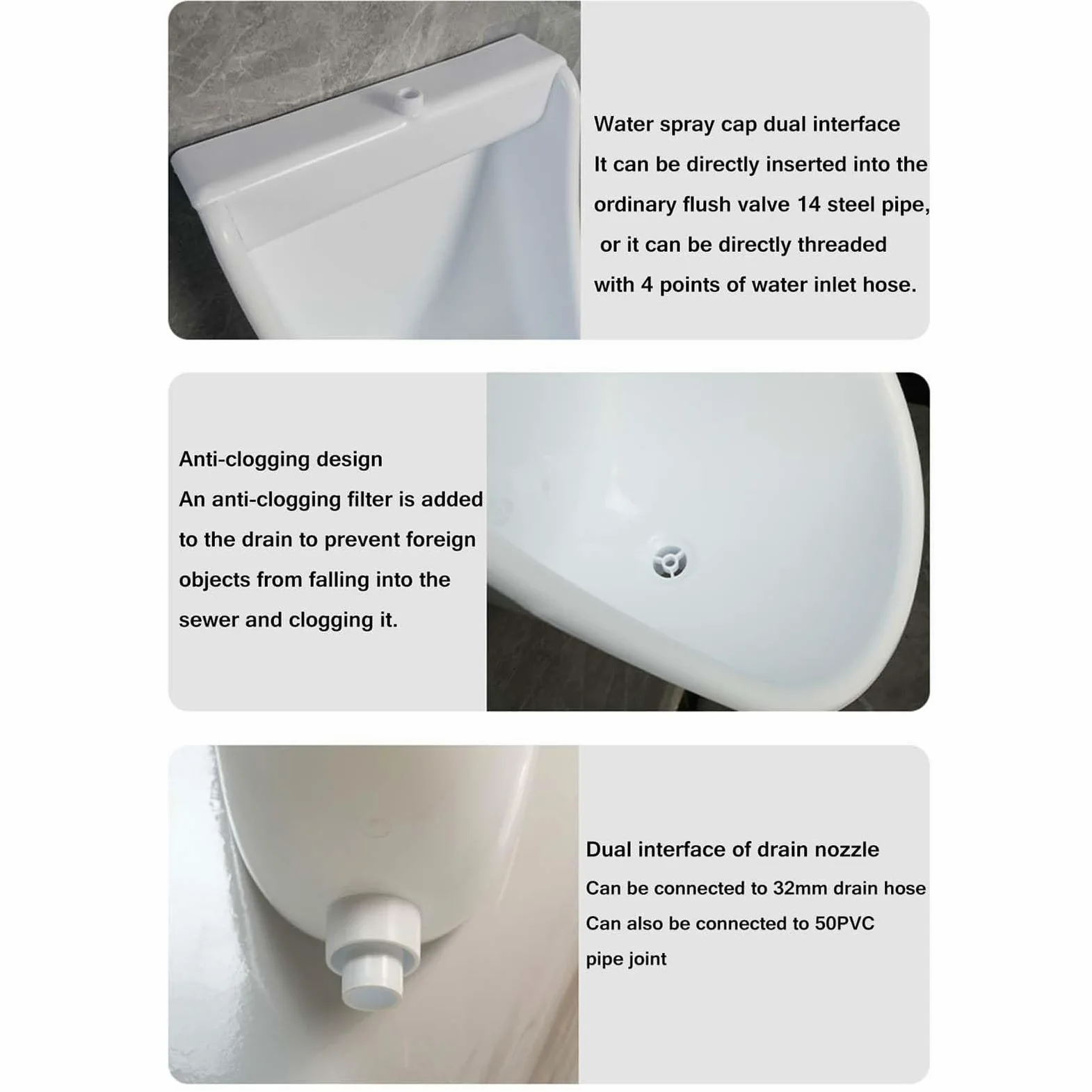 NILoykg& Urinarios De Plástico De Montaje En La Pared para Hombres, Orinales Simples Eficiencia De Lavado De Inodoros Públicos Urinarios, Urinarios Sin Agua con Manguera,Blanco,Surface Mounted