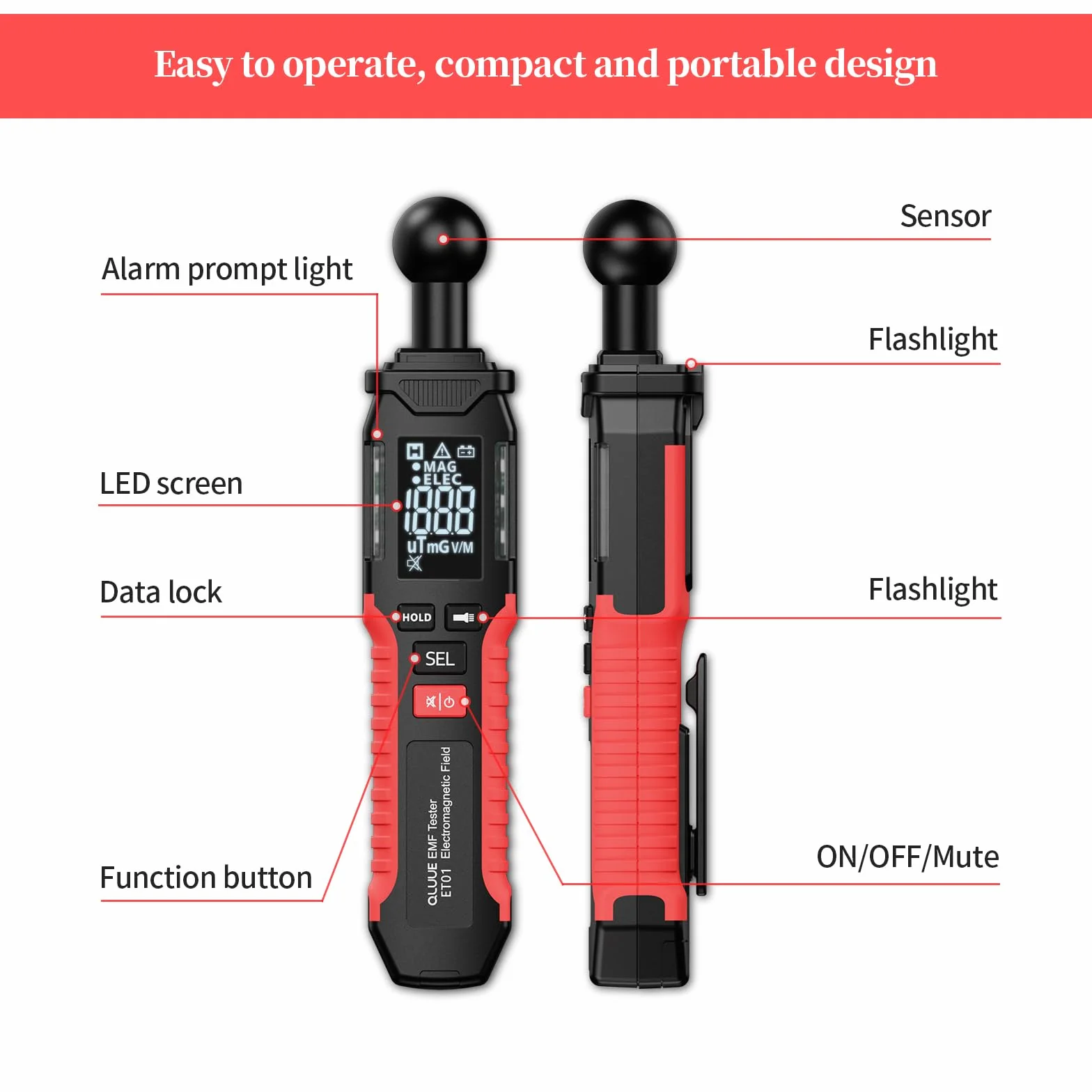 Medidor EMF, Detector De RadiacióN EMF Digital, Dispositivo Lcd PortáTil, Recargable, Con Pitido Y Luces De Advertencia Para Comprobar Los EMF En El Hogar, La Oficina, El Exterior
