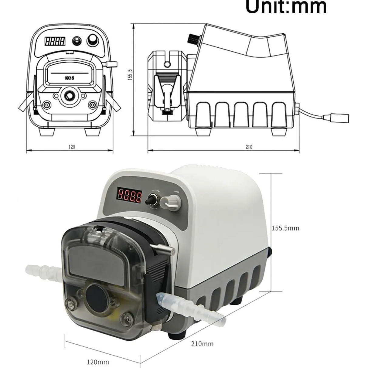 Bomba peristáltica, bomba dosificadora de líquido de alto flujo de 1500 ml/min, velocidad variable 0,1-400 rpm, 3 rotores, pantalla táctil para transferencia de líquidos y llenado de laboratorio