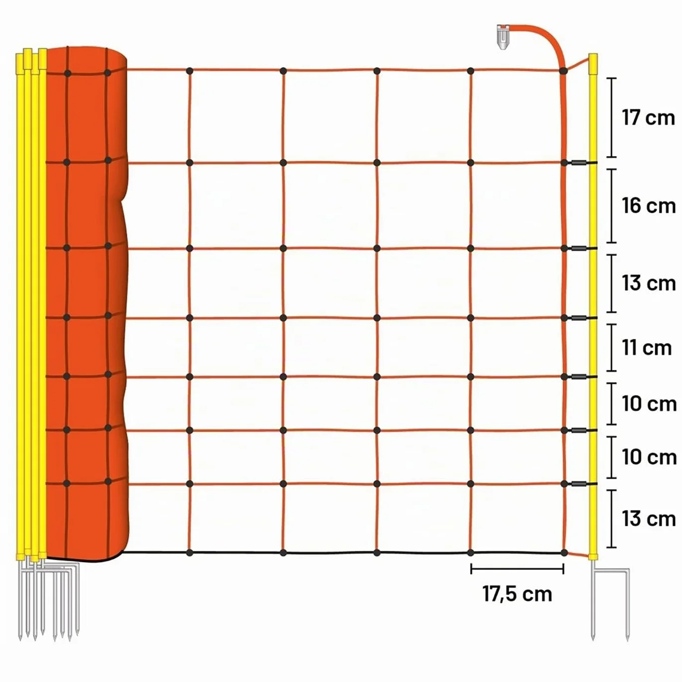 VOSS.farming Malla eléctrica para ovejas, Cabras, Rollo de 50m de Longitud y 90cm de Altura, 14 Postes de Punta Doble y Kit de reparación