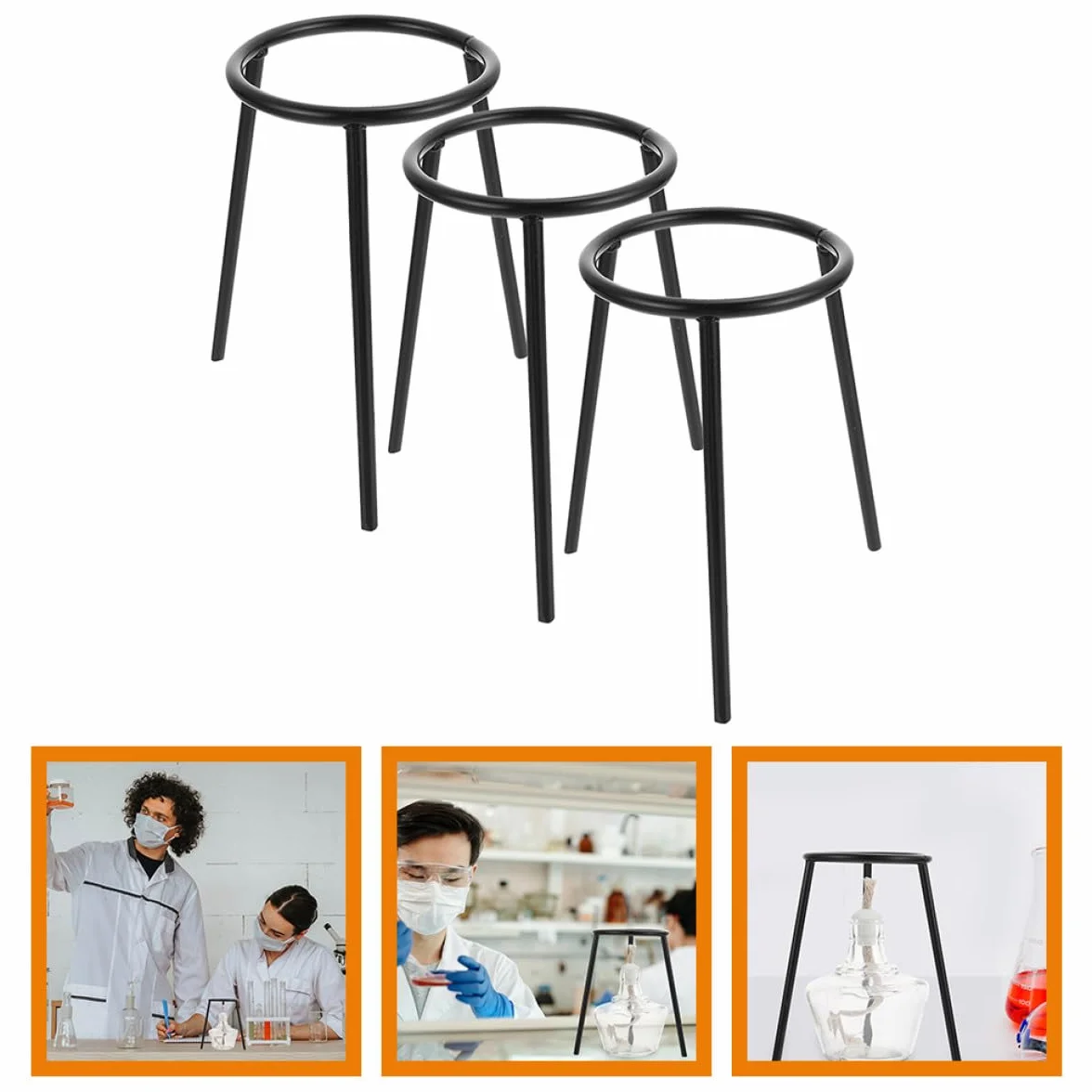 Soporte de Trípode de Hierro para Laboratorio, Paquete de 3 Piezas para Experimentos Científicos