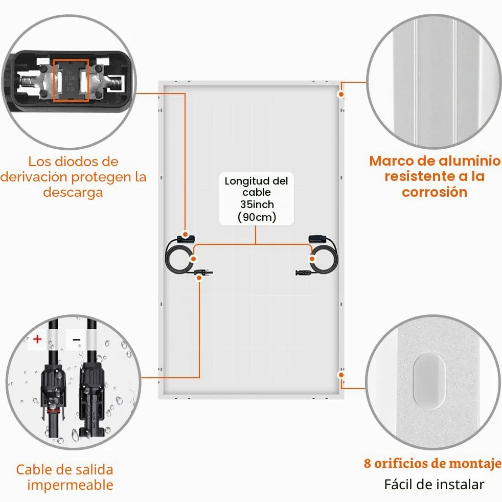DOKIO Panel Solar 200W 18V Monocristalino para Baterías de 12V | Ideal para autocaravana, camping, cobertizo de jardín