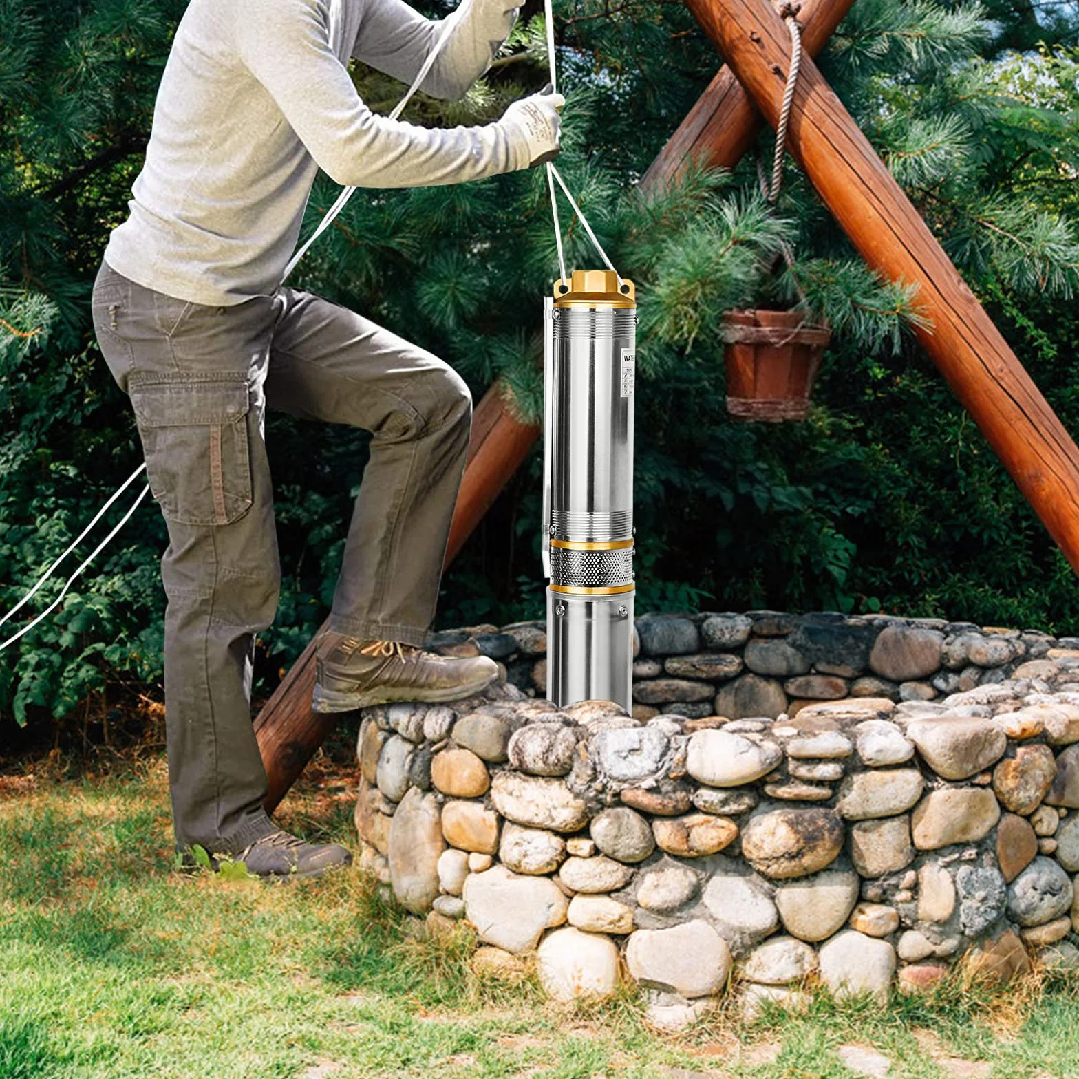 NAIZY Bomba de Pozo Profundo 370W 0.5HP Sumergible 4000L/h Caudal Manguera Automática Jardín Conmutación 4 Pulgadas con 20M Cable de Conexión
