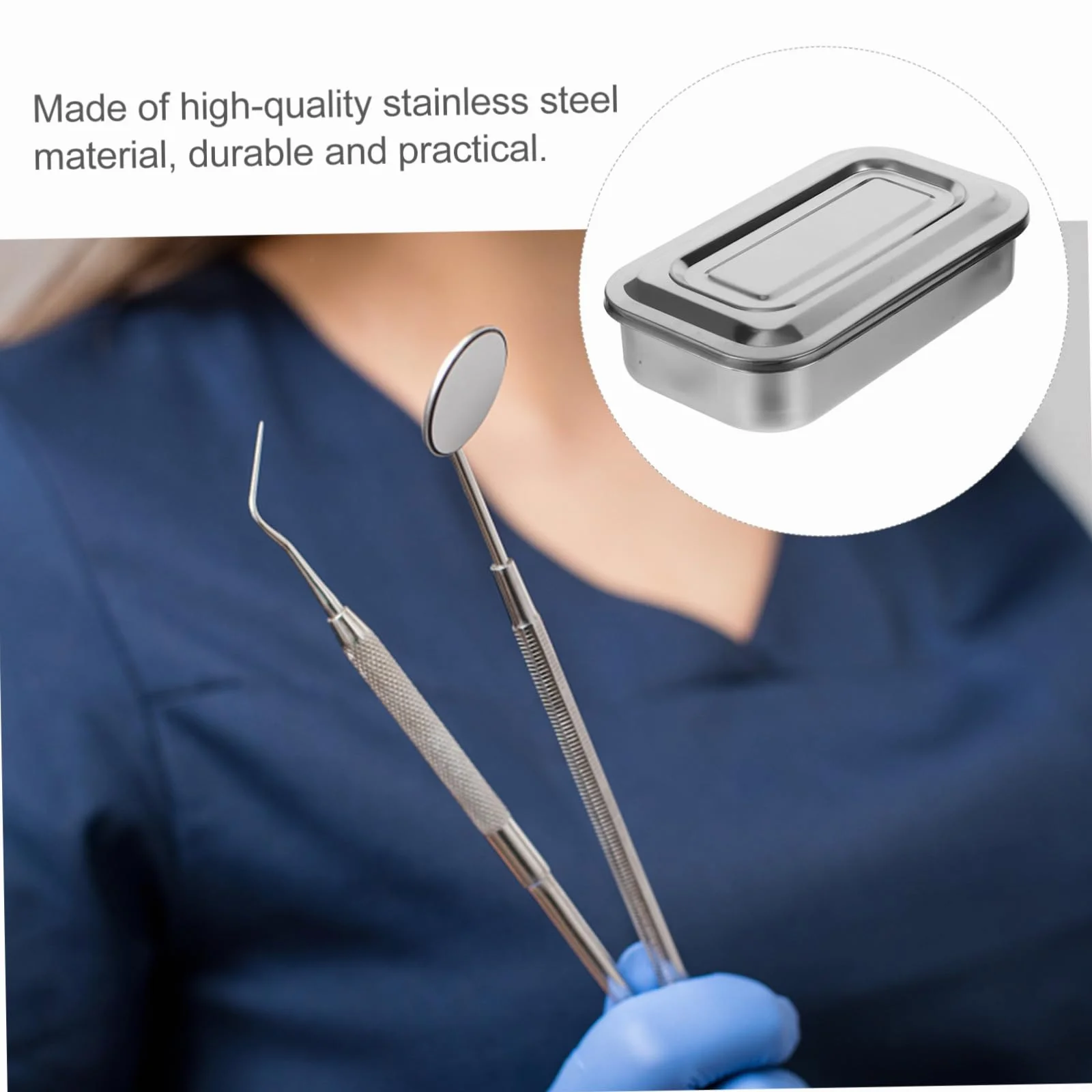 Bandeja de Acero Inoxidable para Esterilización Médica con Tapa, Almacenamiento de Instrumentos de Manicura y Uso Clínico