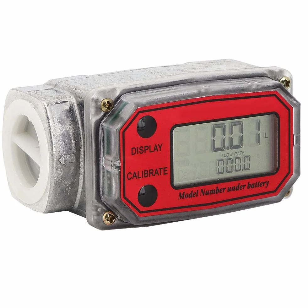 Yosoo Health Gear Medidor de Flujo Digital de Turbina 1 Pulgada Combustible Gasolina Queroseno Químicos Agua Líquidos Rojo