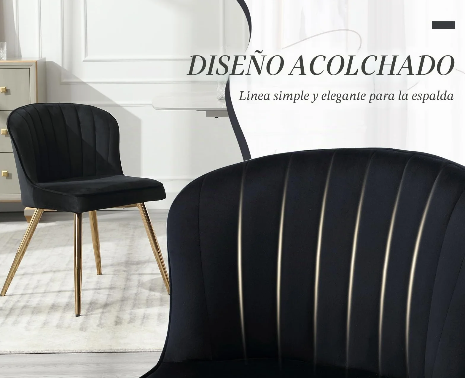 chairus Juego de 2 Sillas de Comedor de Terciopelo Sillas de Cocina Minimalista con Patas Doradas, Silla Lateral sin Brazos para Casa/Restaurante, Negro