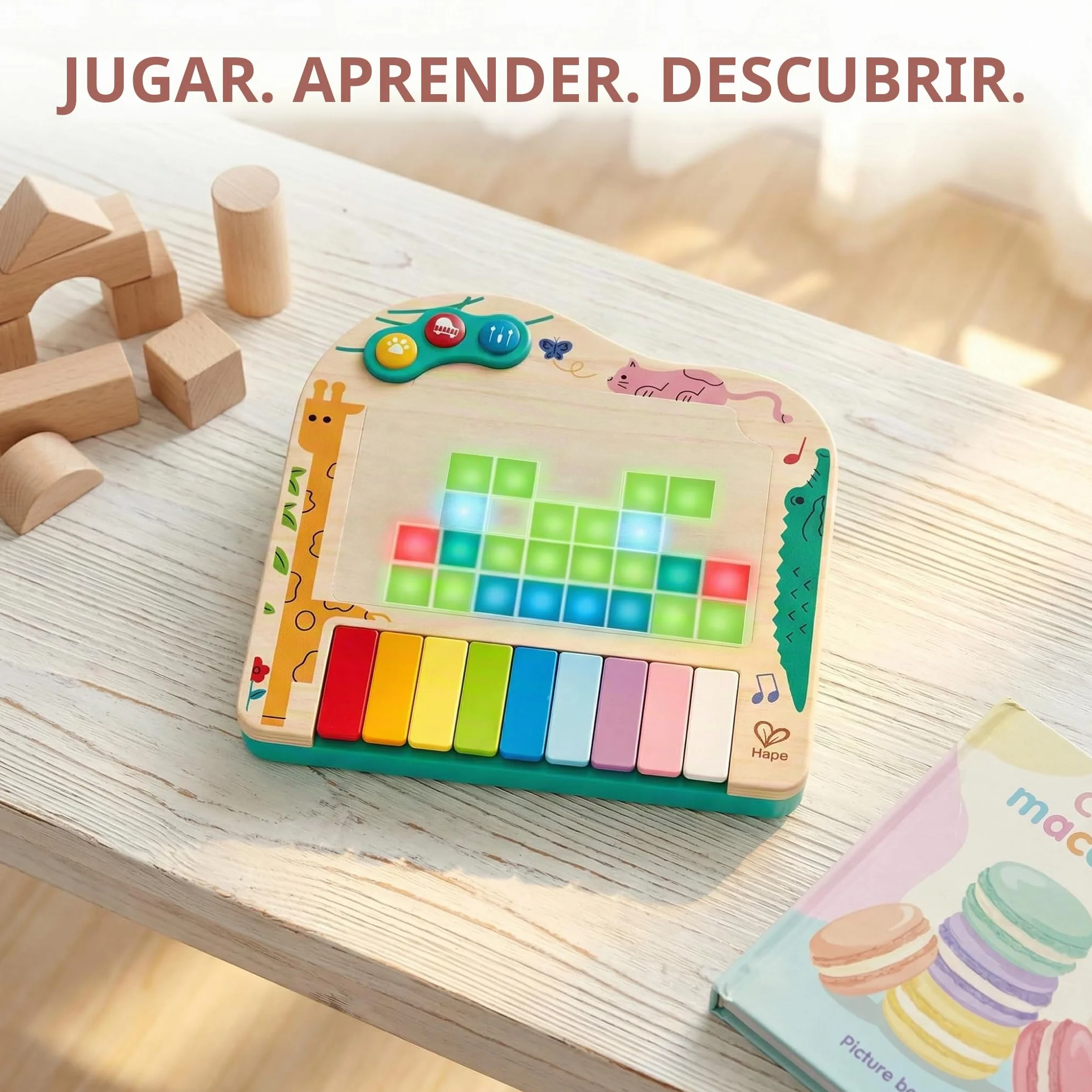Hape Pixel Piano, Juguete Infantil de Madera, Instrumento Interactivo con Luces y Sonidos