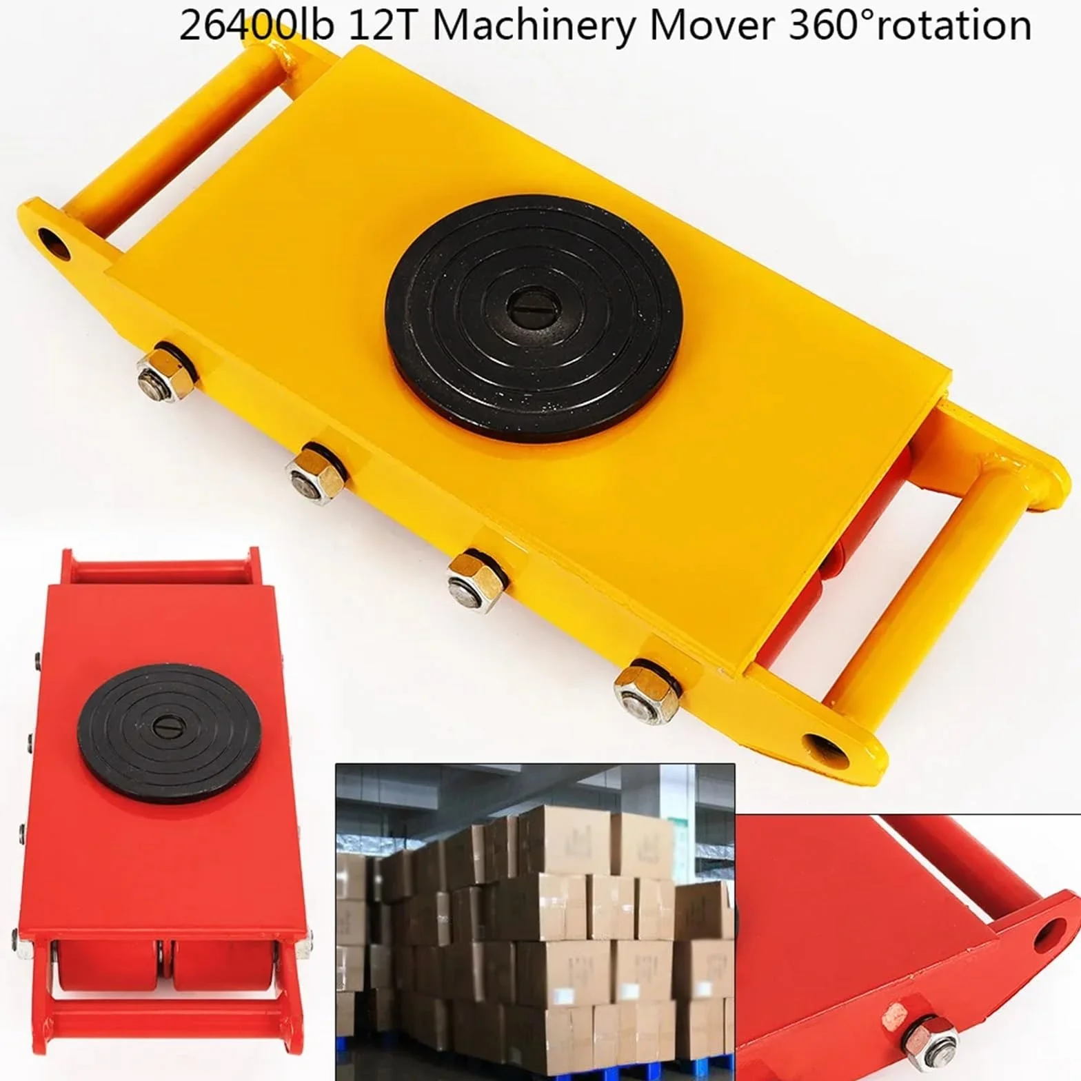 Patín de Transporte de Maquinaria Transportador de maquinaria Industrial de 13200 LB, máquina de Servicio Pesado, 4 Rodillos, Plataforma rodante de 6, 8 y 12 toneladas(Yellow,8T 17600 lbs)