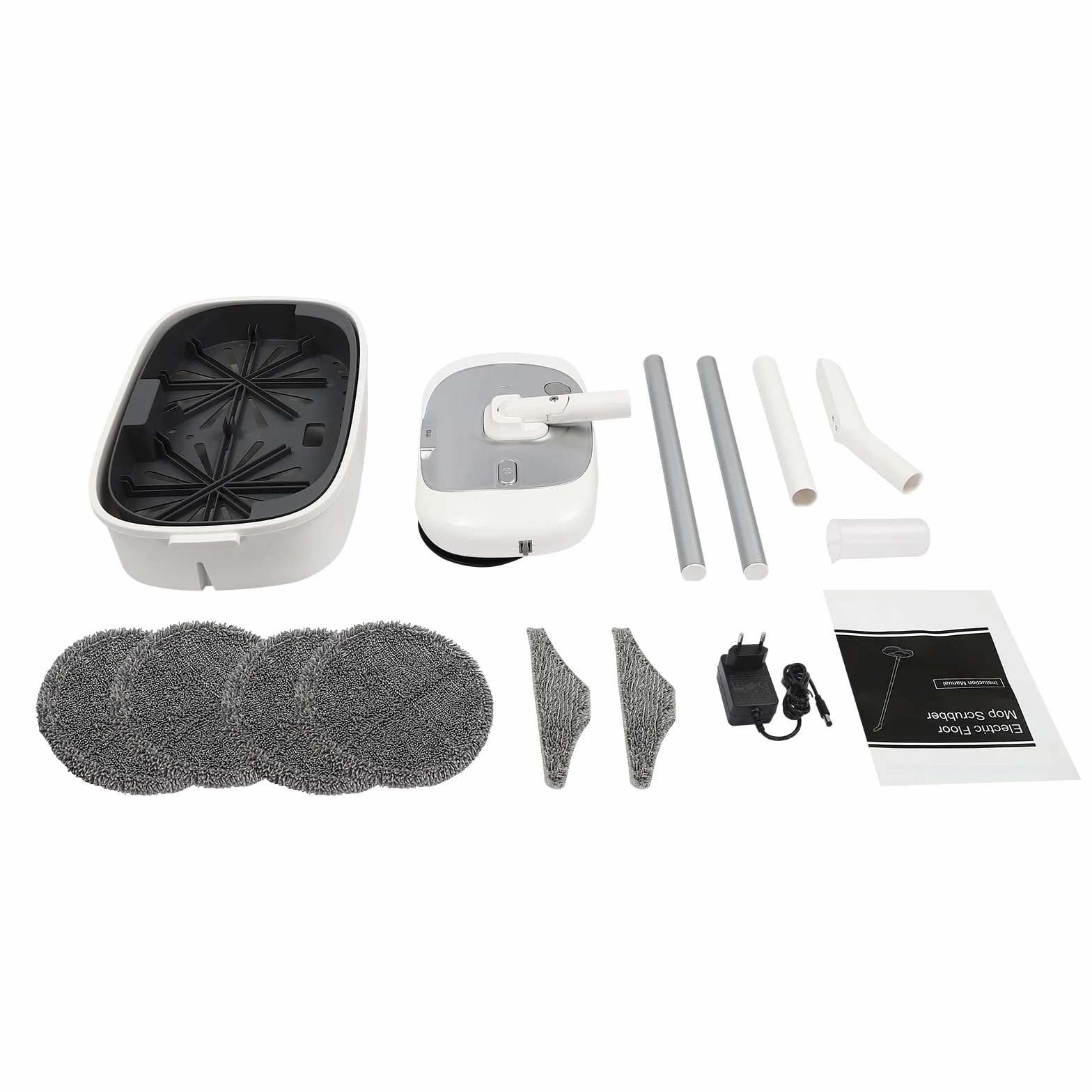 Fregona eléctrica inalámbrica con cubo de limpieza, depósito de agua de 400 ml e iluminación LED, fregona vibratoria, mopa autolimpiante (plata, blanco)