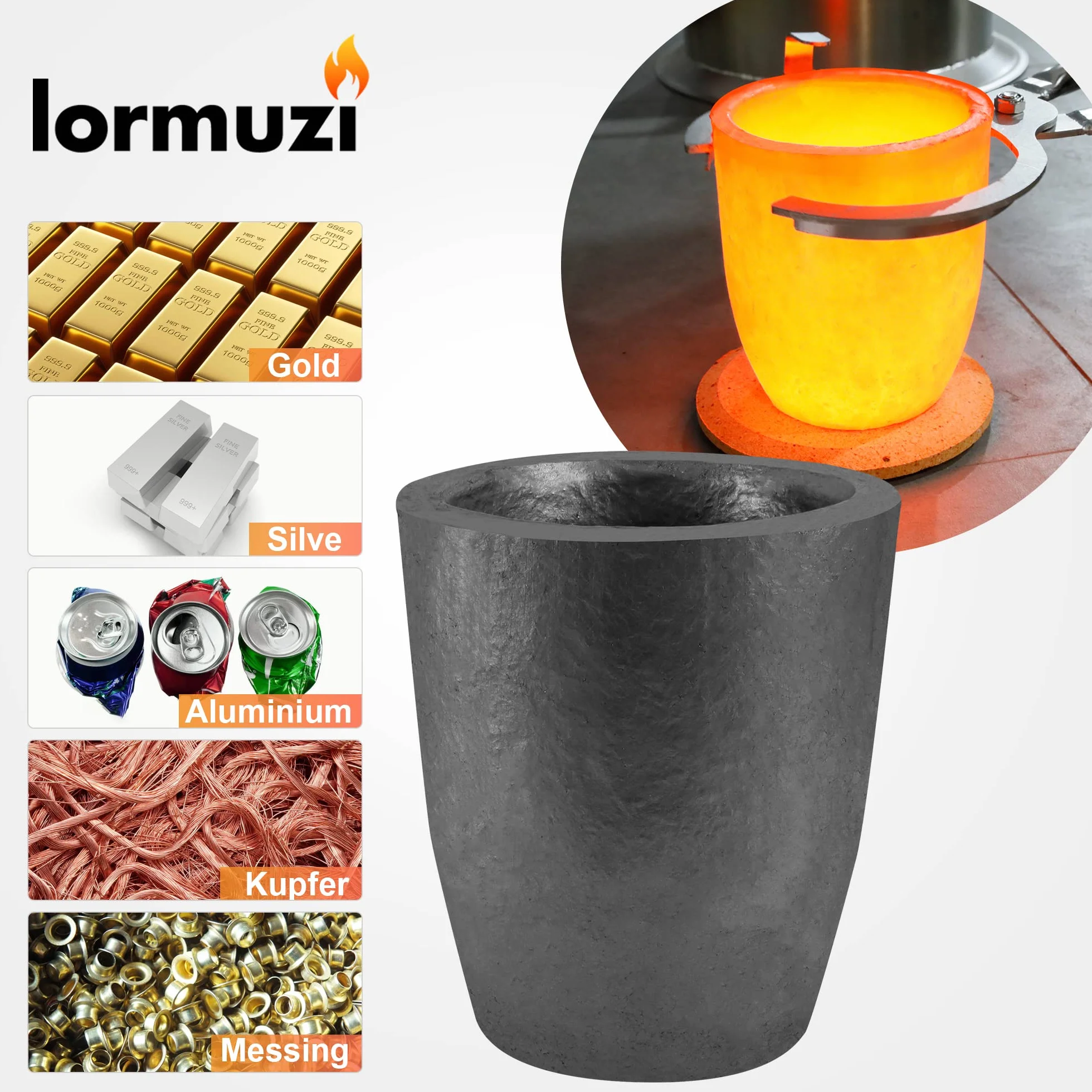 Crisol de grafito de carburo de silicio 3.5 kg 390 ml 1800°C para fundición de aluminio oro plata cobre