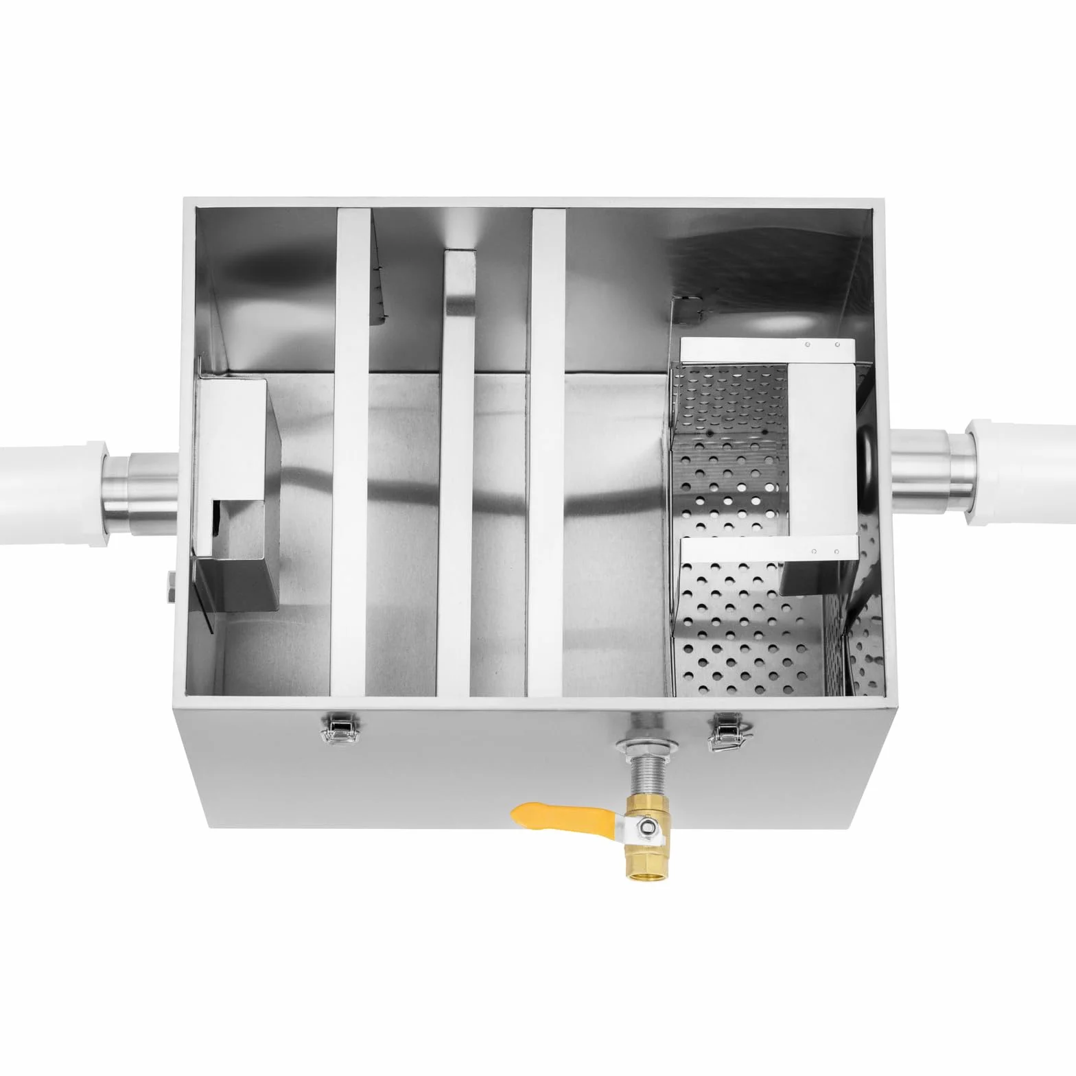 Royal Catering Separador de grasa de 40 l, de acero inoxidable, con filtro, válvula de drenaje y cubierta con cerradura, separador de aceite, separador de grasa para cocina, sistema separador de grasa