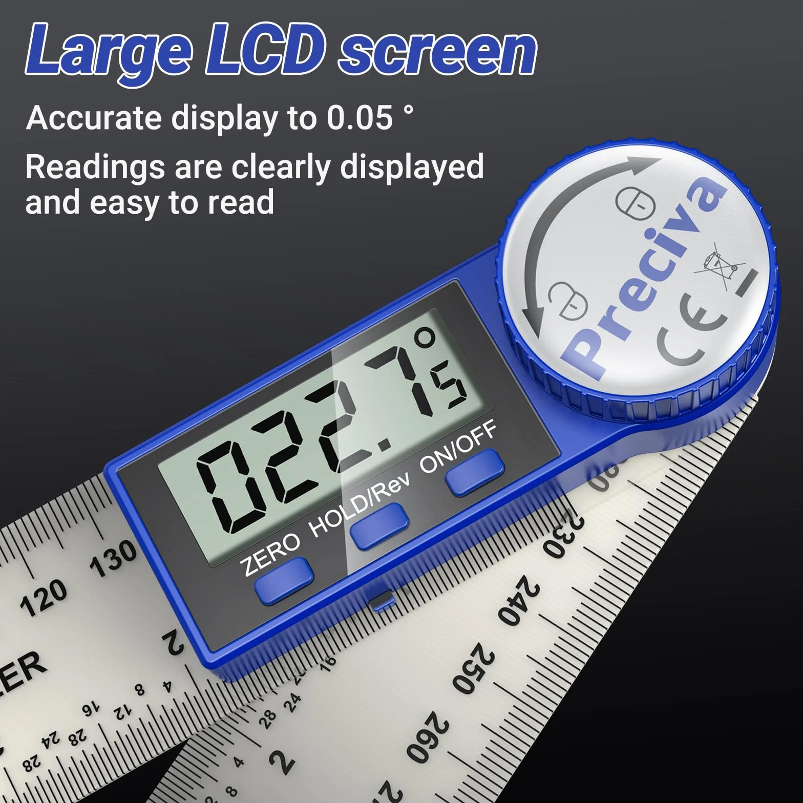 Preciva Transportador de Ángulos Digital 400 mm 360° LCD Bloqueo Regla Electrónica para Ingeniería Carpintería