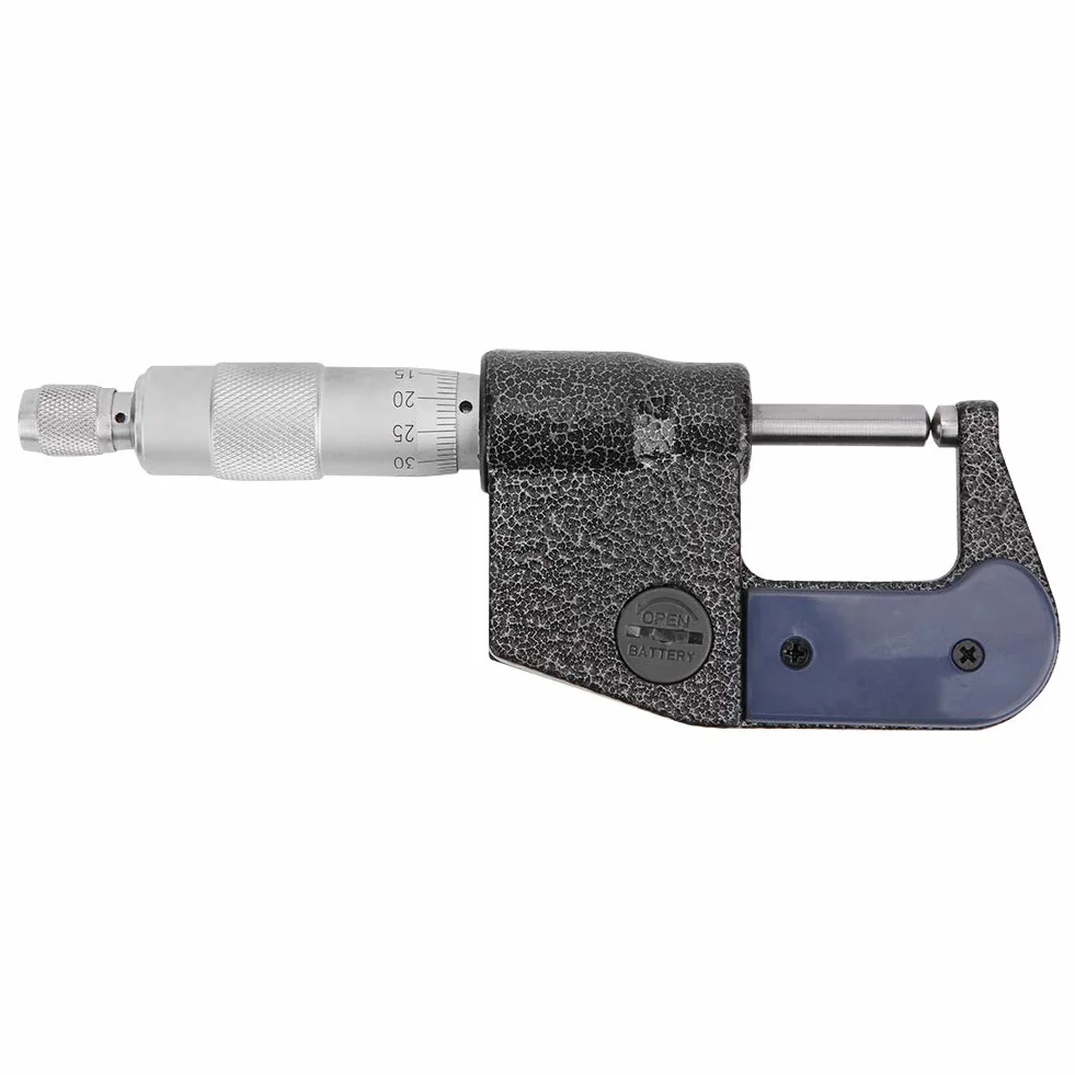Micrómetro, Micrómetro Doble Cabeza Redonda Digital Acero Inoxidable con Llave, Rango 025mm Resolución Métrica 0.001mm/0.0005in, Micrómetros Exteriores