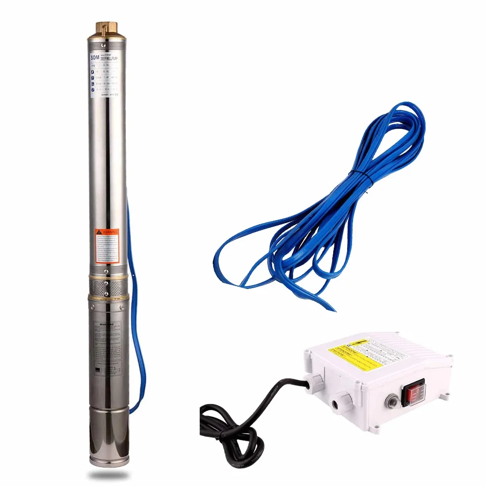 0,75Kw 1HP Bomba para Pozo Sumergible Flujo máximo 5,6m³/h Altura máxima de transporte 72m 236 pies Salida de 1.5" con cable de 65,6 pies para riego de agricultura de jardines industriale