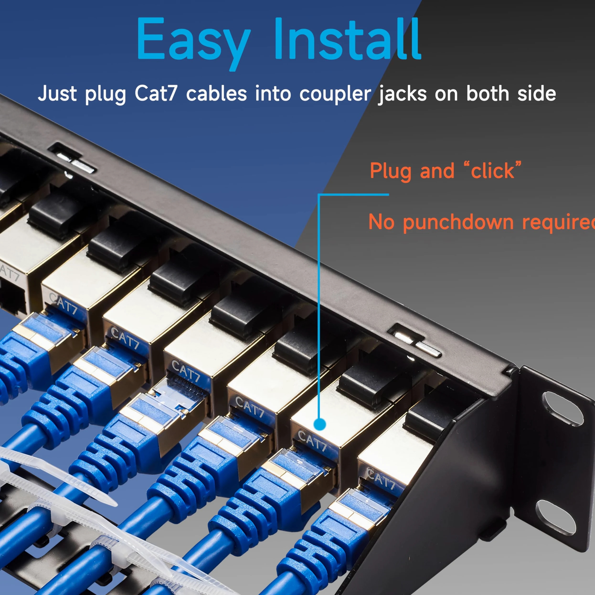 Panel de conexión RJ45 de 24 puertos Cat7 STP, panel de conexión de red de acoplador de 19 pulgadas, panel de conexión Ethernet Keystone en línea con barra trasera