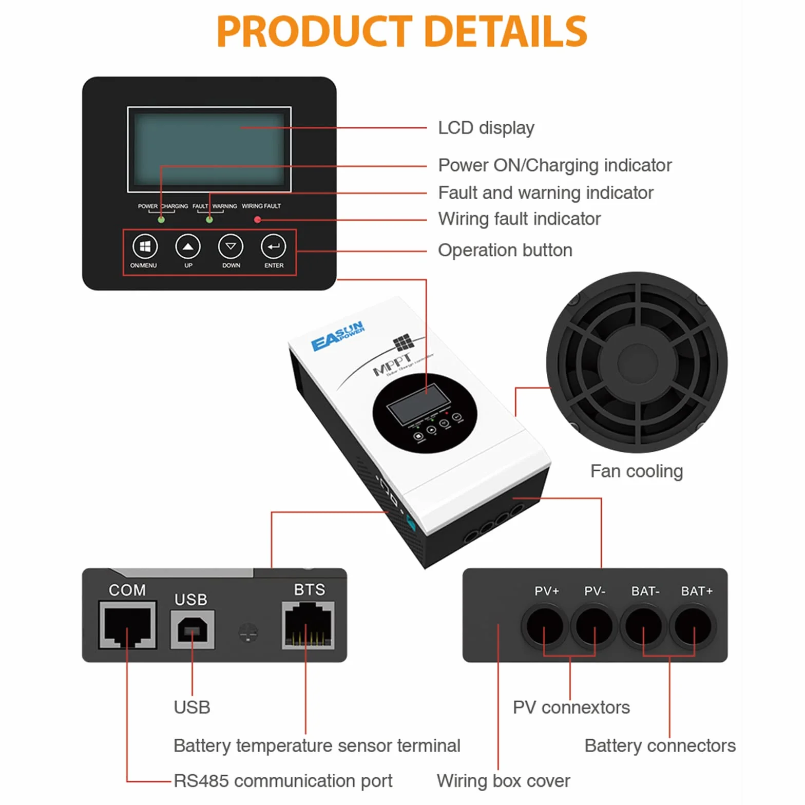 POWLAND 80A MPPT Solar Controlador de Carga MPPT Solar Batería Regulador Inteligente 12v/24v/36v/48v Auto Detección Pantalla LCD ajustable, De Entrada Máxima PV 150v, Para batería AGM/GEL/LiFePO4