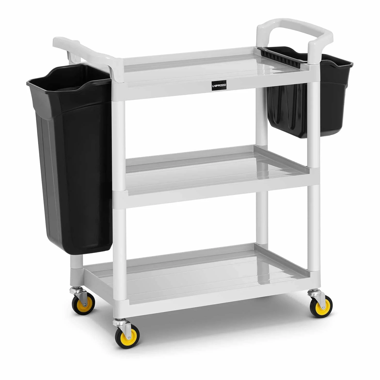 Carro De Servicio para Hotel Carrito UNICLEAN 150 (Estructura de Aluminio, 3 baldas, 2 contenedores, Capacidad de Carga de 150 kg)