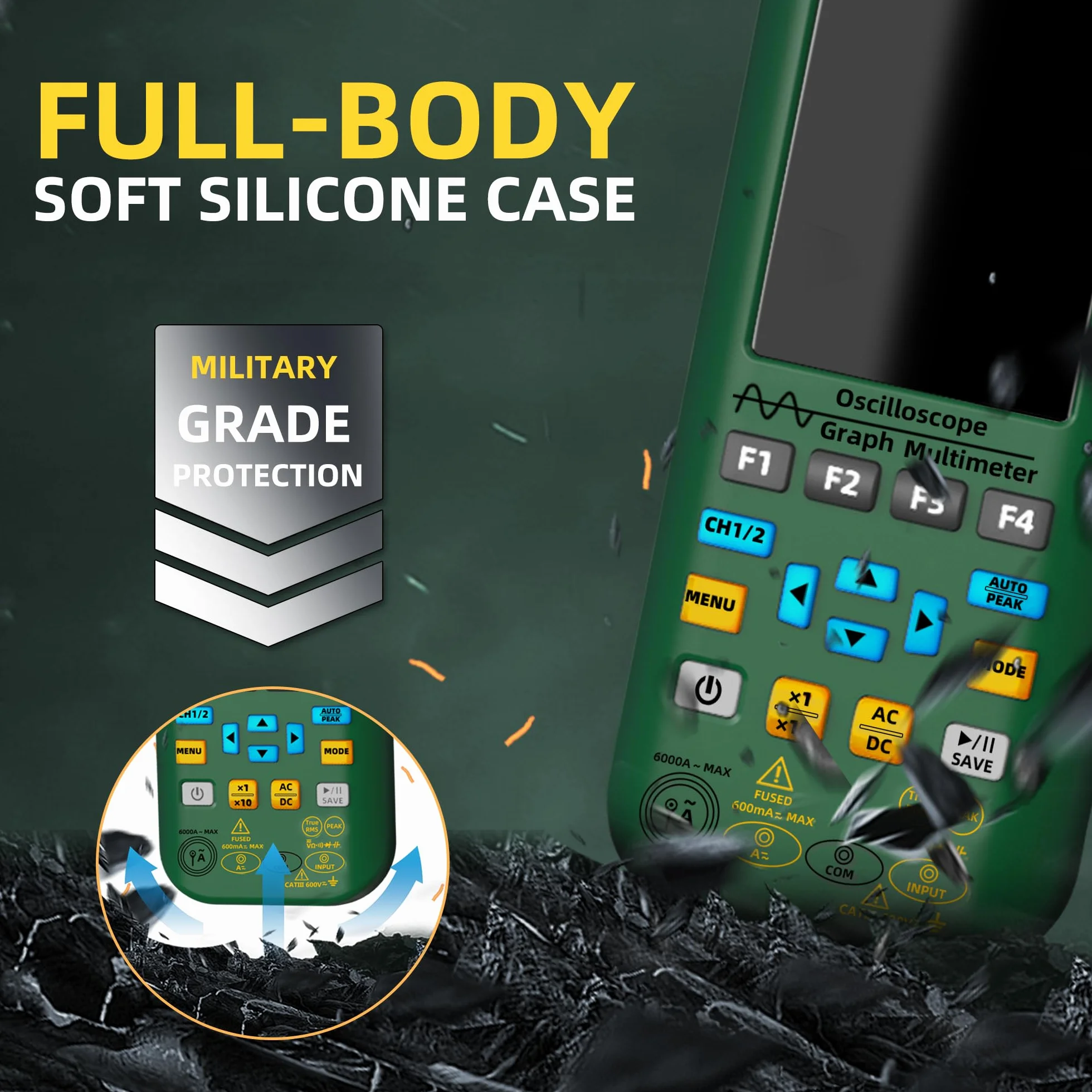 BSIDE O7 Osciloscopio Automotriz Portátil 2 Canales 25MHz 208MSa/s con 3.9 pulgadas Pantalla de Vista Completa Generador de Señal Multímetro Recargable Mide 6000A Corriente Voltaje Capacidad Diodo