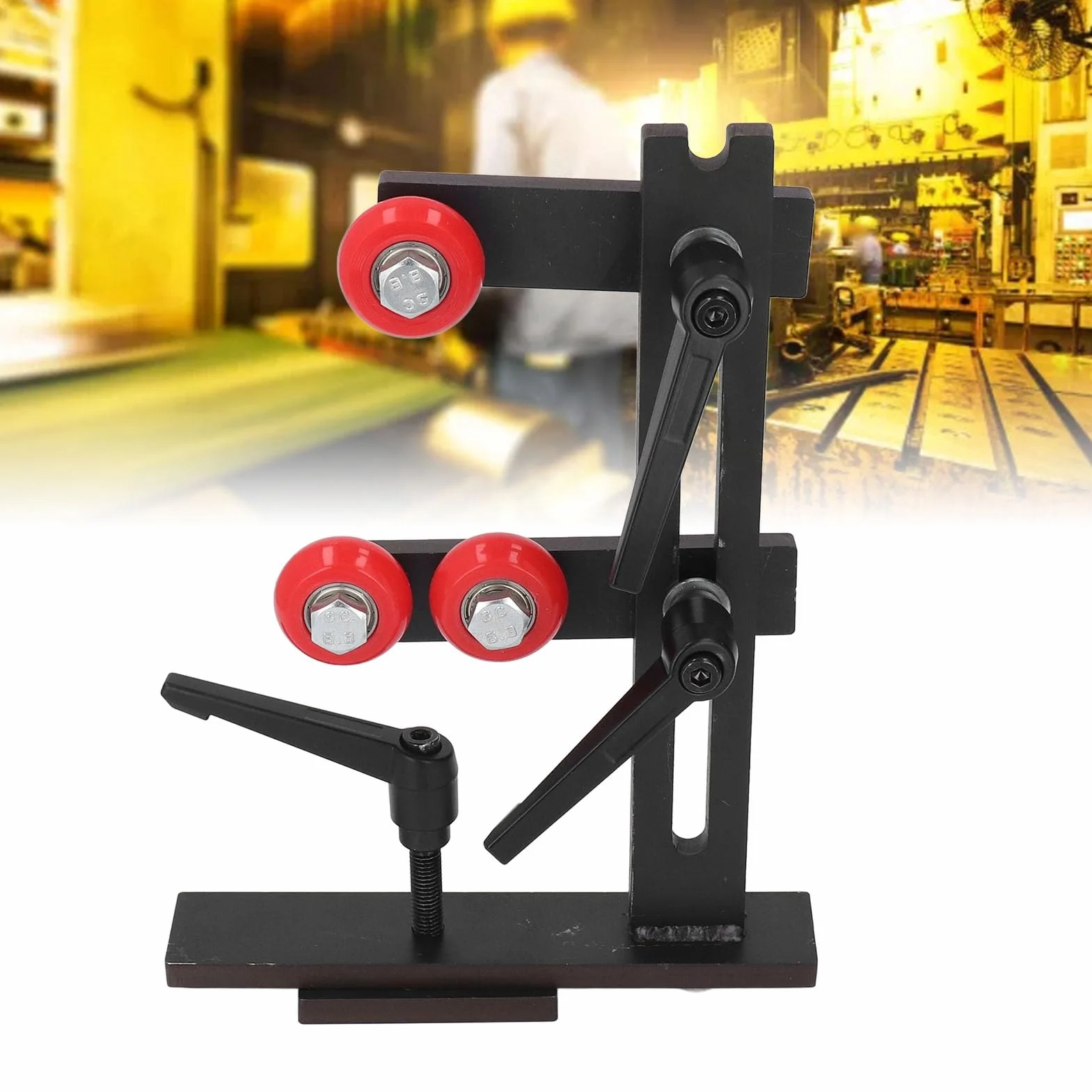 Fockety Torno de Madera luneta, en Forma de L de carpintería luneta con 3 Ruedas de fijación de Metal, Madera Torno de Herramientas de carpintería Centro de Marco de Hierro Fundido de herr