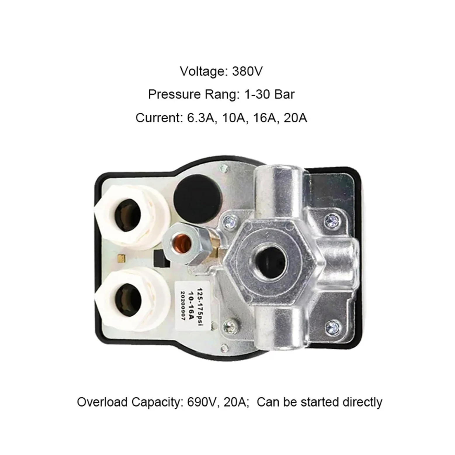 Regulador de Presión, Interruptor de presión 380V 90-120 Psi, perilla de encendido y apagado Manual, controlador de compresor de aire con relé de protección térmica LF12(6-8KG MAX-6.3A)