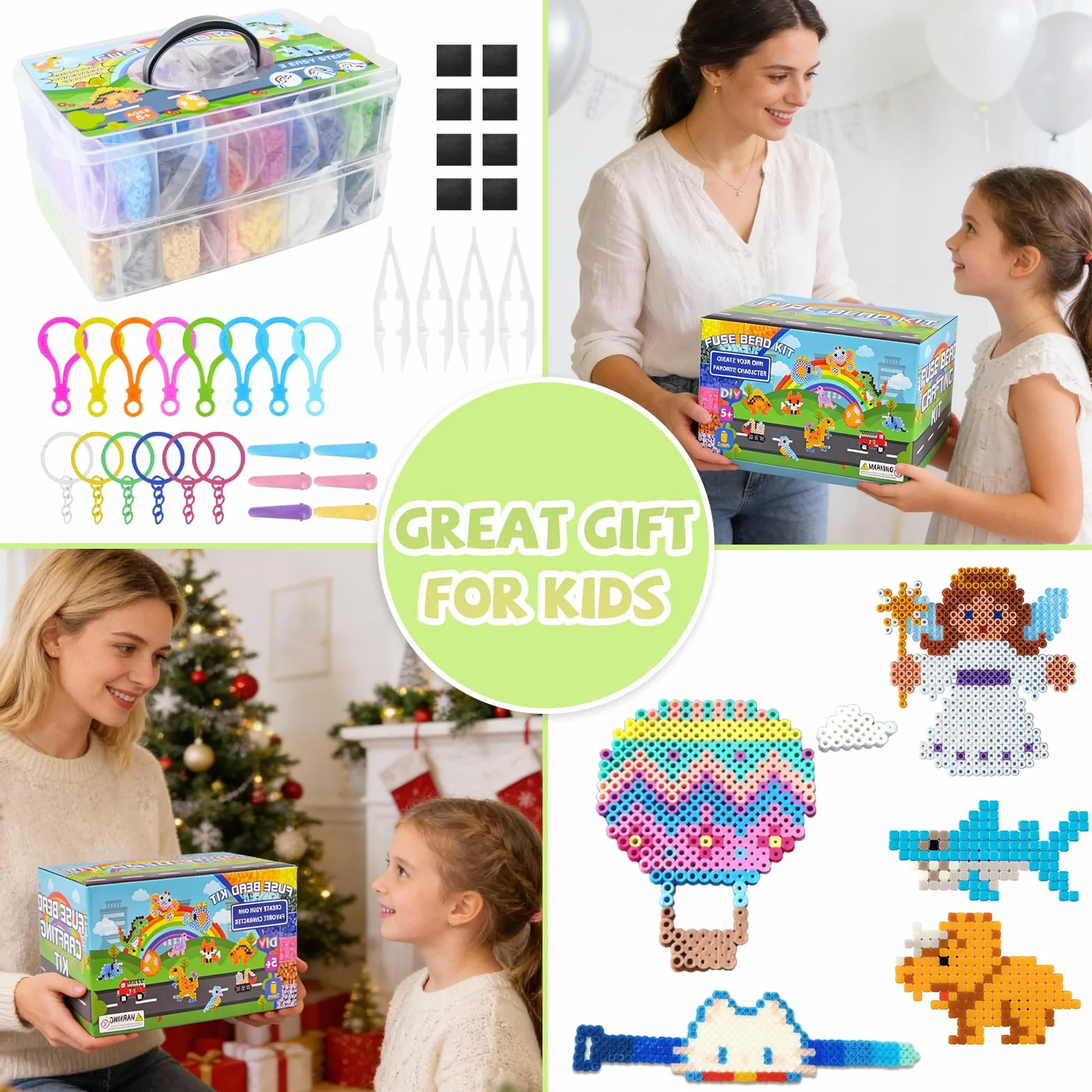 Juego de 18000 cuentas para planchar de 5 mm, 38 colores, con 98 accesorios, 8 planchas, 8 imanes, regalo para niñas