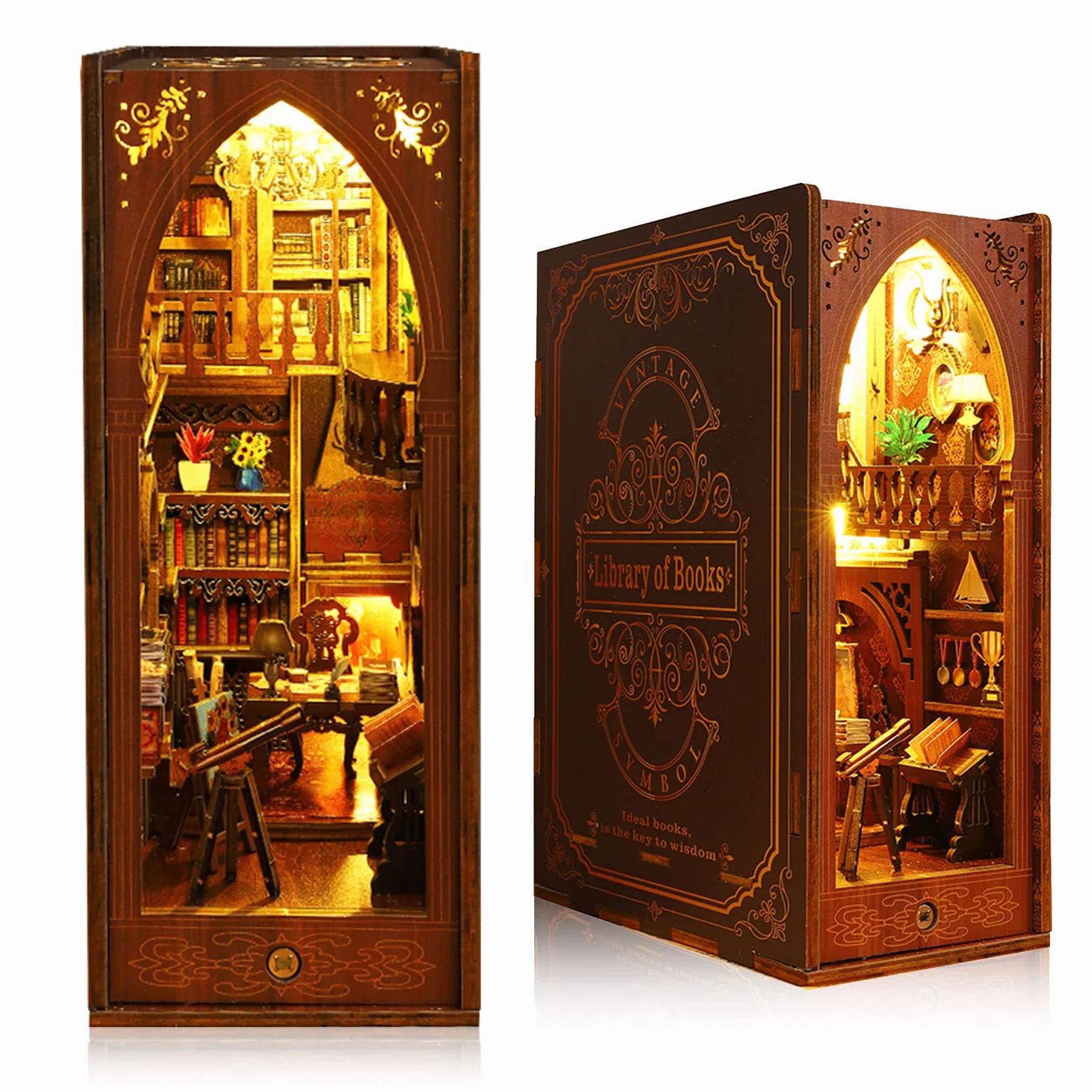 Kit de esquina libro DIY rompecabezas de madera 3D Sujetalibros con luces LED para adultos y niños