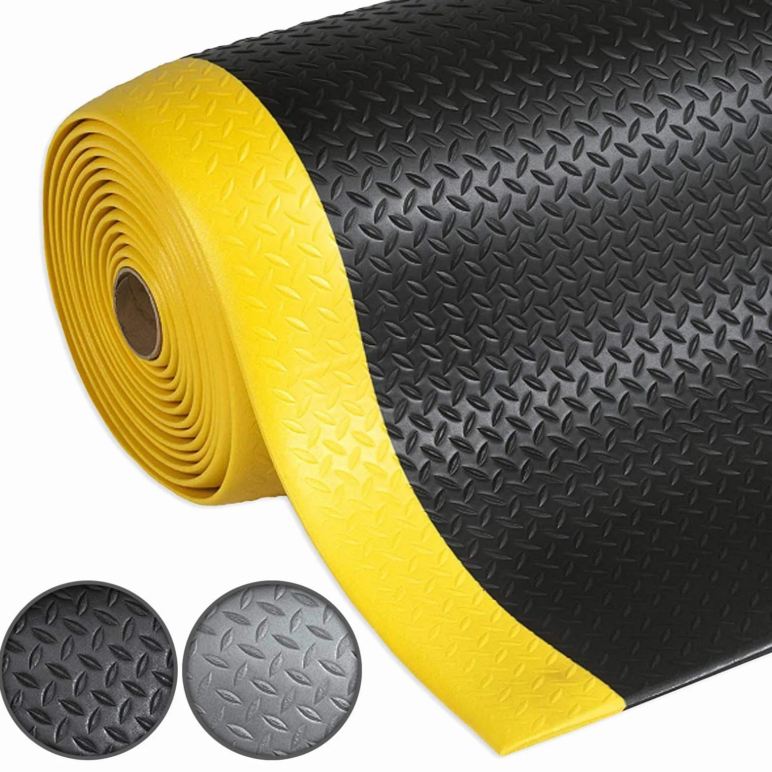Floordirekt Esterilla antifatiga, 120 x 250 cm, color negro y amarillo, resistente para el lugar de trabajo de pie, alivia las articulaciones para mayor comodidad al estar de pie. Dyna-Protect Diamond