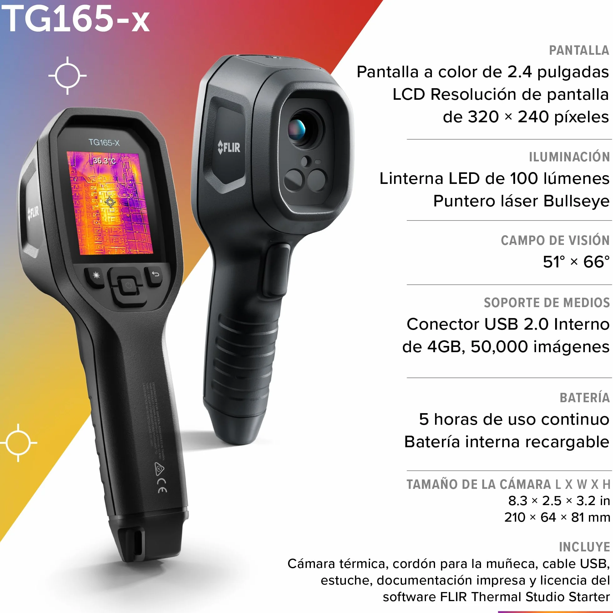 FLIR TG165-X Cámara termográfica con láser Bullseye: cámara infrarroja de calidad comercial para inspección de edificios, HVAC y electricidad.