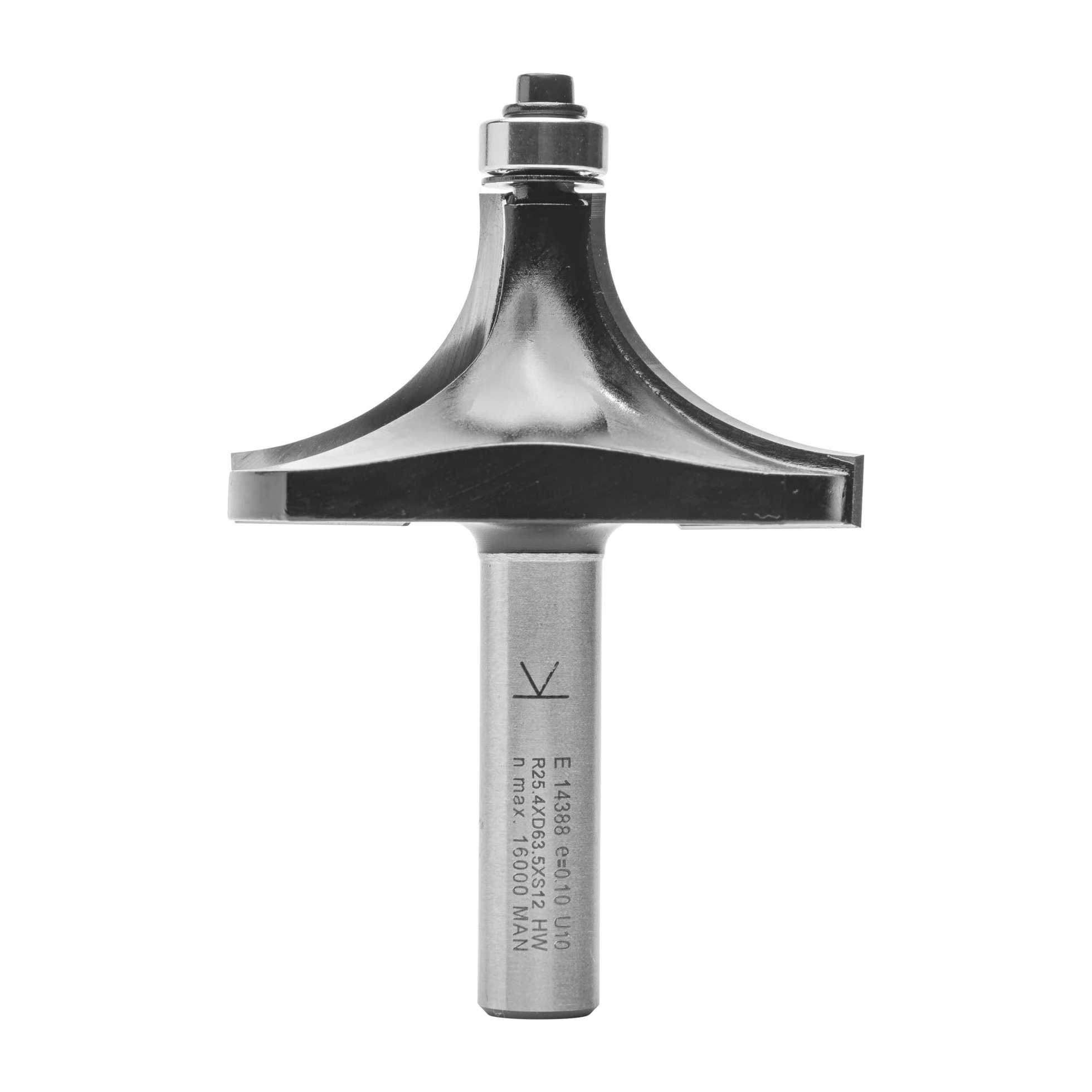ENT 14388 Fresa de redondeo, en carburo, vástago (S) de 12 mm, diámetro (D) de 63,5 mm, NL 31,8 mm, R 25,4 mm, SL 45 mm, con rodamiento de bolas