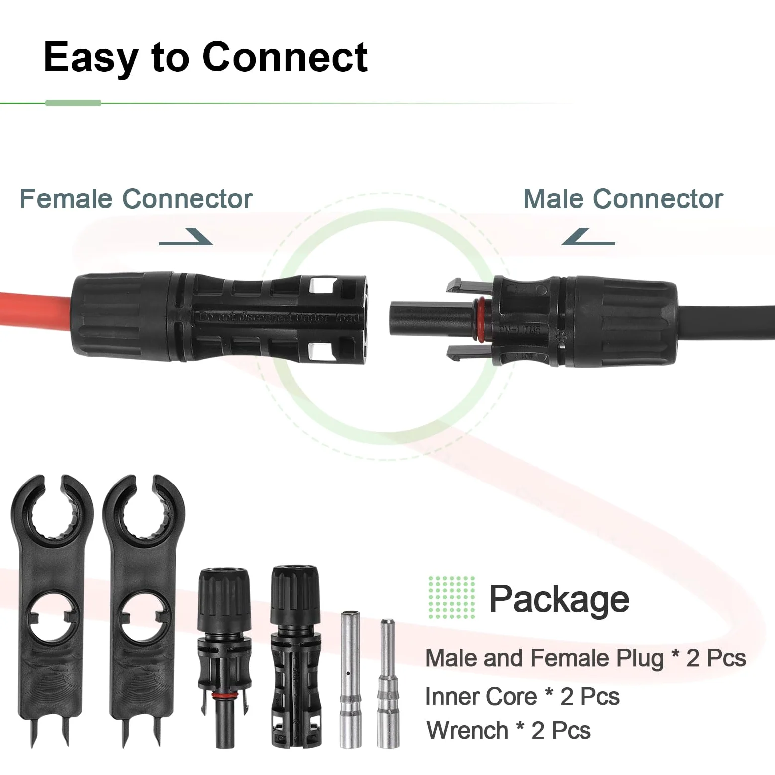 sourcing map Solar Panel Cable 20 Pies 8 AWG 10mm2 Solar Cable Estañado Cobre Alambre con Hembra y Macho Conector Negro Rojo para RV Barco Marino Solar Panel