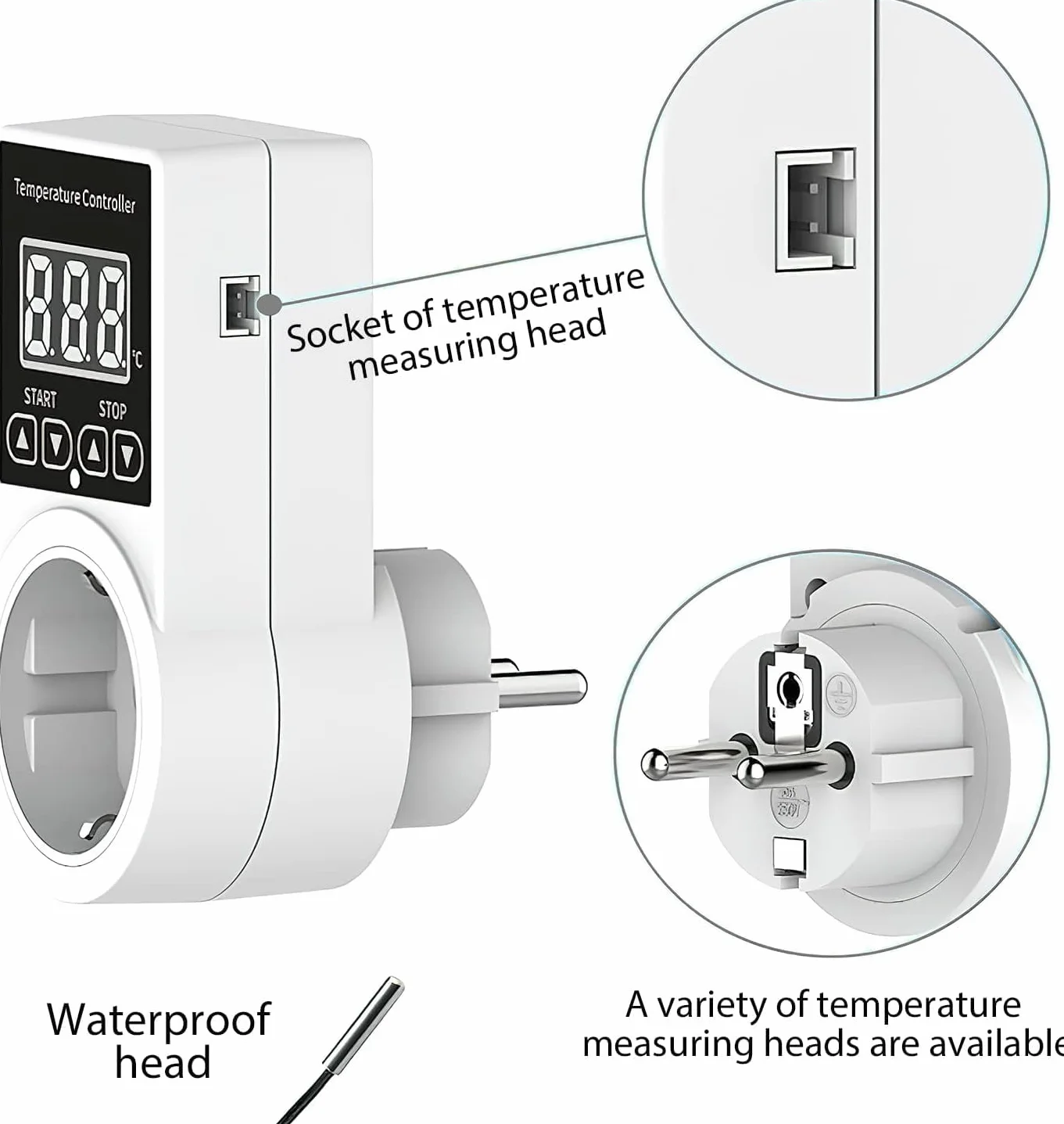 Enchufe termostático con sonda, regulador de temperatura digital LCD para frigorífico, invernadero, acuario