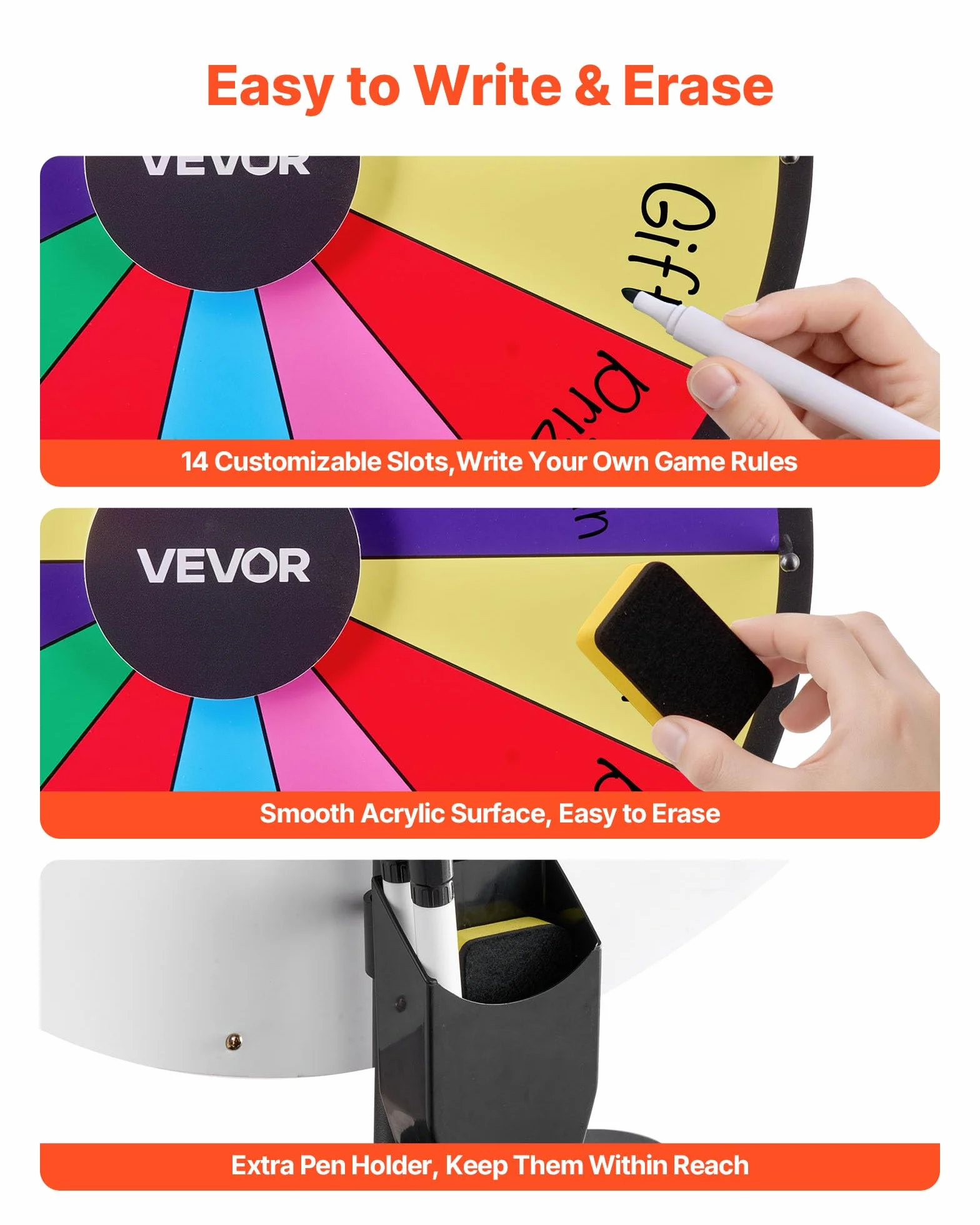 VEVOR Rueda de la Fortuna 14 Ranuras con Soporte Altura Ajustable Juegos de Lotería Ruleta Ganadora 605 x 300 x 1510 mm